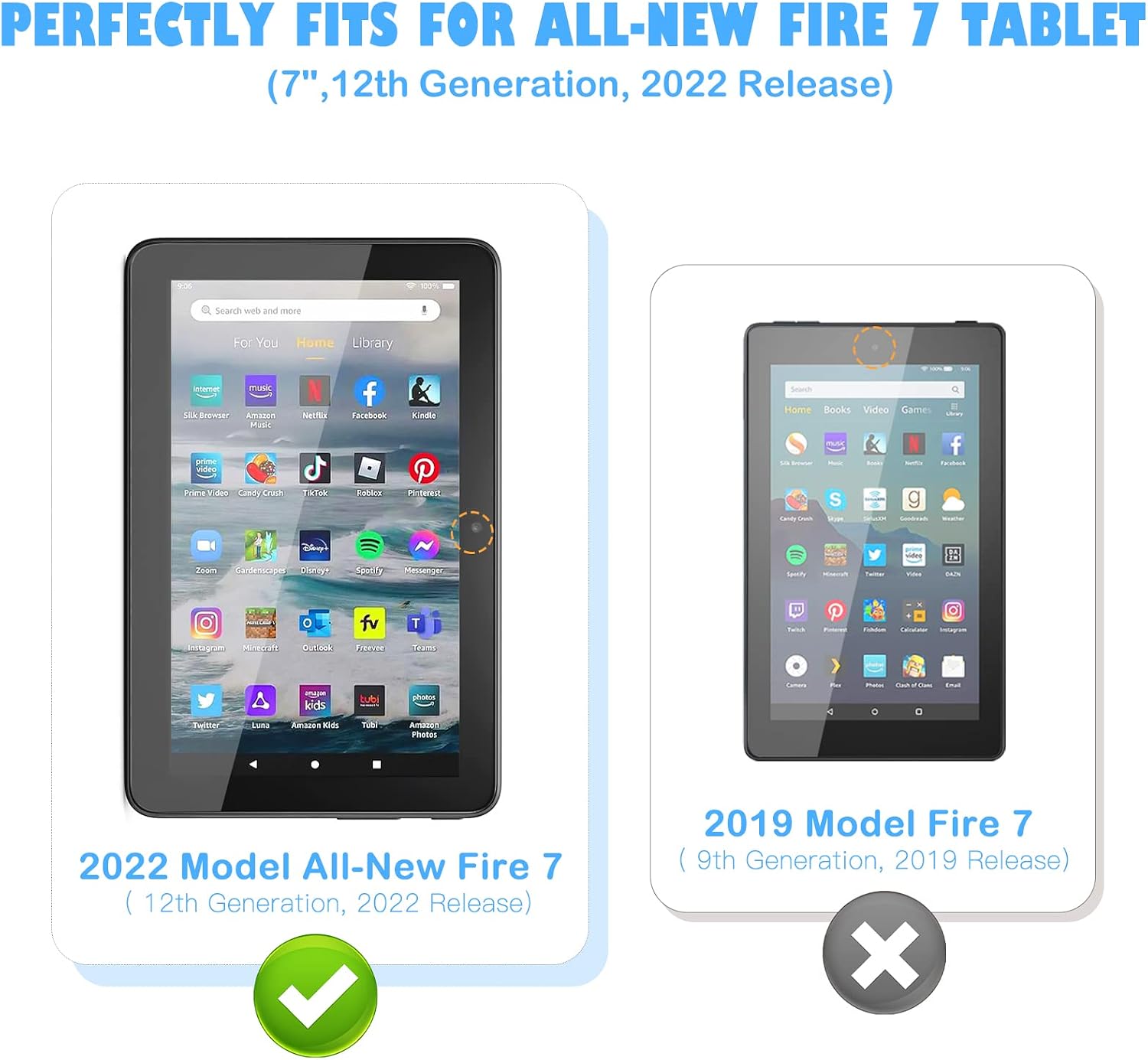 TiMOVO Fire 7 Tablet Case for Kids, Only Compatible with All-New Kindle Fire 7 Tablet (7", 12th Generation, 2022 Release), Full Protective Cover with Handgrip & Stand, Shockproof EVA Foam, Blue