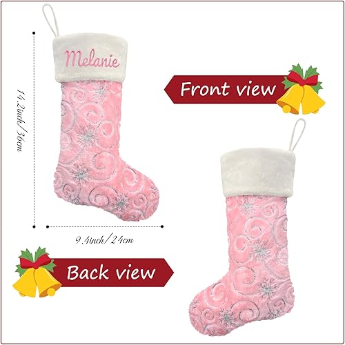 Miniatura 29 de 2 Pack Snowy White Christmas Stockings with Faux Fur, Plush 22 inches Xmas Stocking with Gold Embroidered Snowflake Hanging Ornaments for Home Xmas