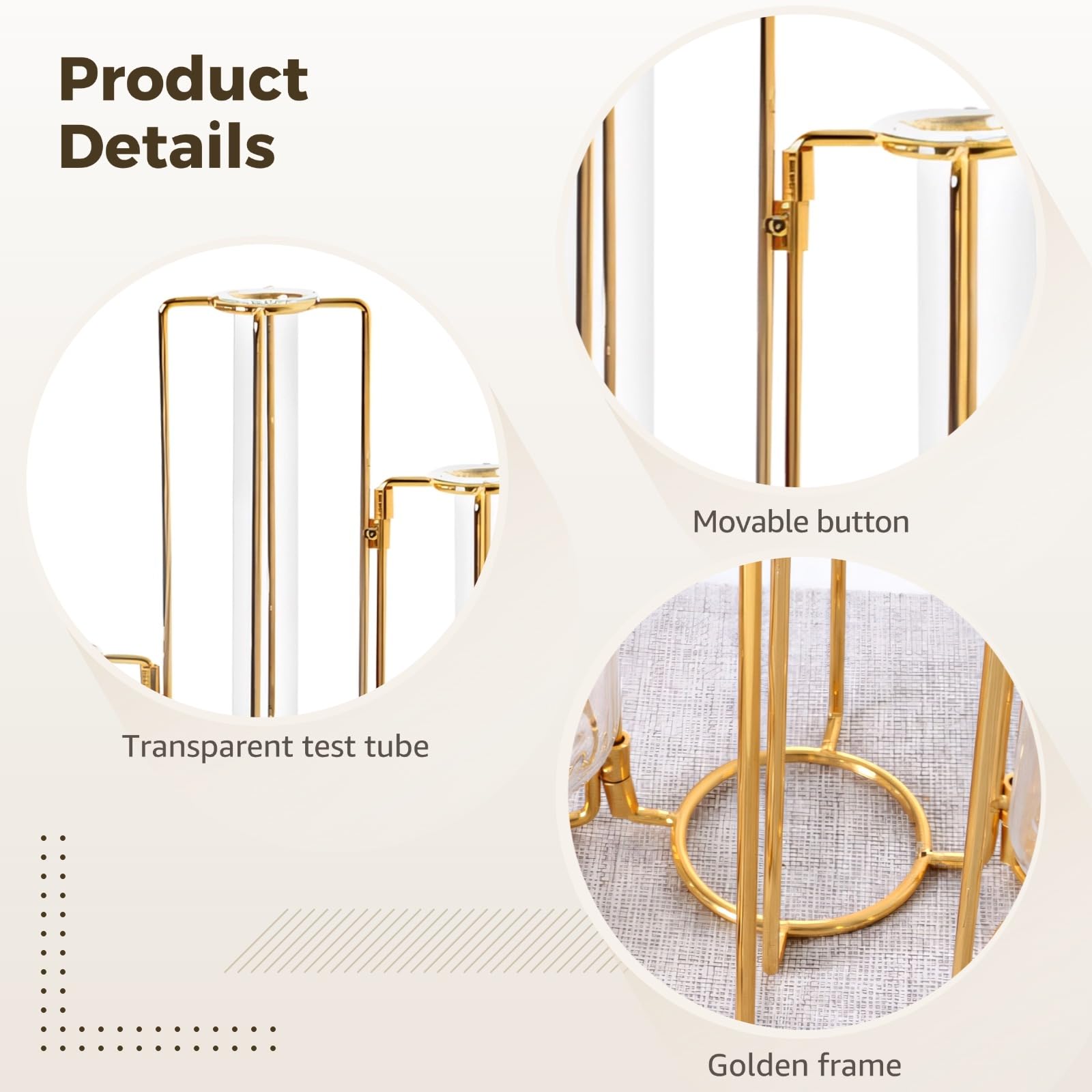 Vases de Propagation en métal doré pour Plantes, Support à 5 Tubes en Verre liés, Cadre Pliable, Petite déco de Maison