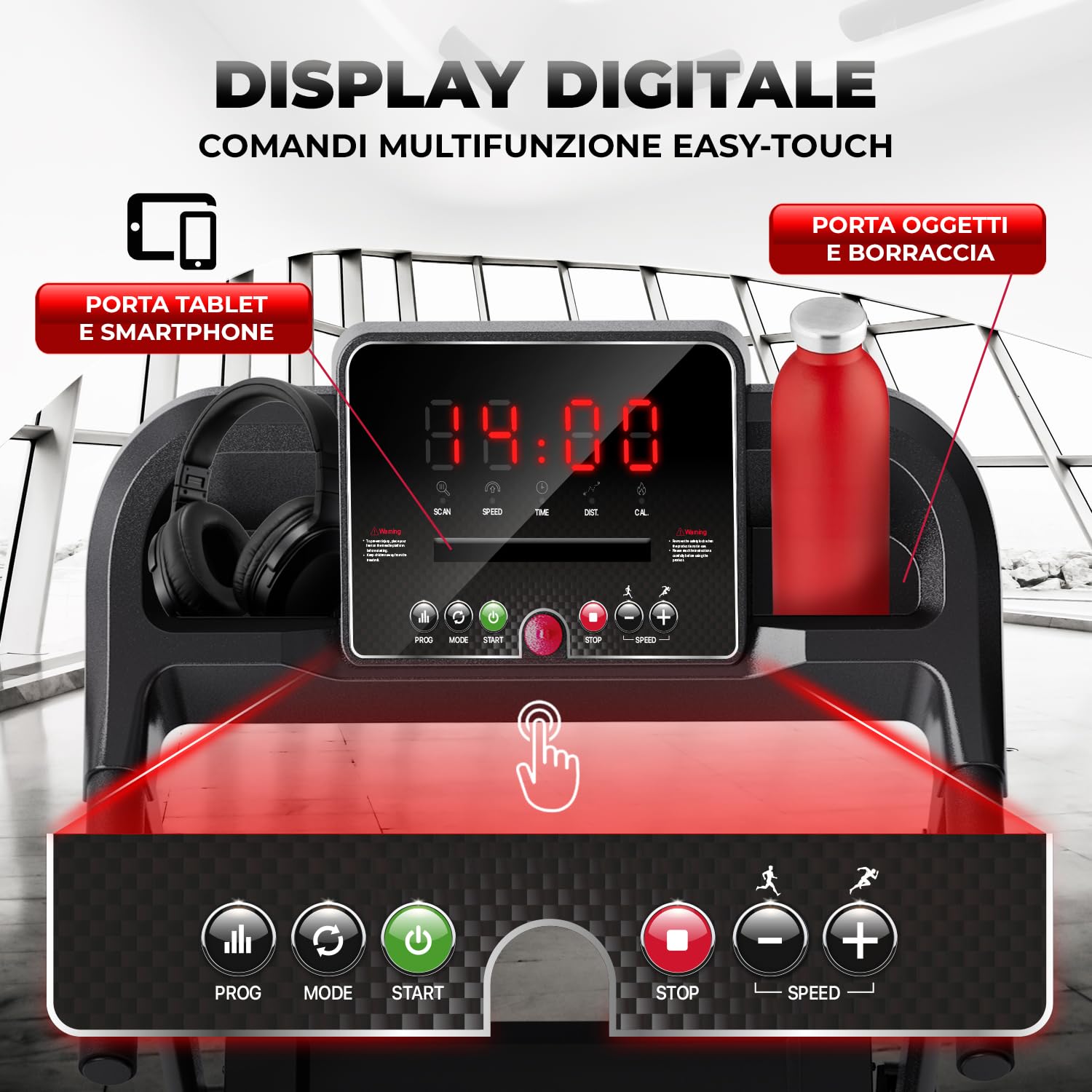 YM Tapis Roulant Salvaspazio 12 km/h, MARCHIO ITALIANO, Inclinazione, Pieghevole, Elettrico, Tappeto Corsa XL, Telaio Rinforzato, Display, Porta Tablet, ASSISTENZA e GARANZIA ITALIA Your Move