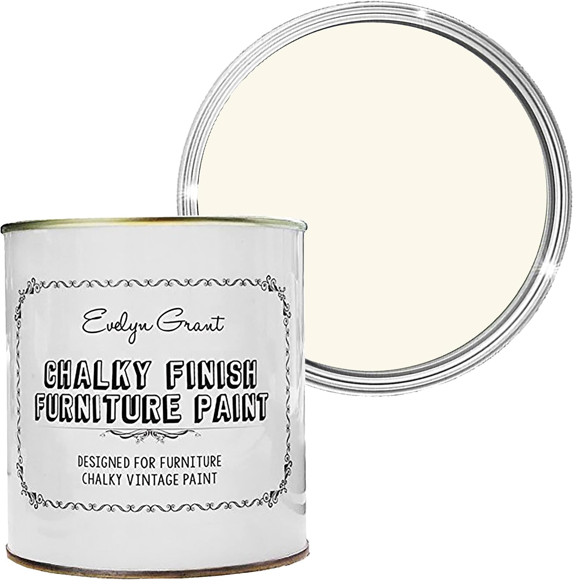Evelyn GrantChalk Furniture Paint | 500ml in 30+ Colours | Ultra-Premium Protection for Furniture & Cupboard | Interior & Exterior Wood Paint | Vintage Chalky Matt Finish (Creamy White)