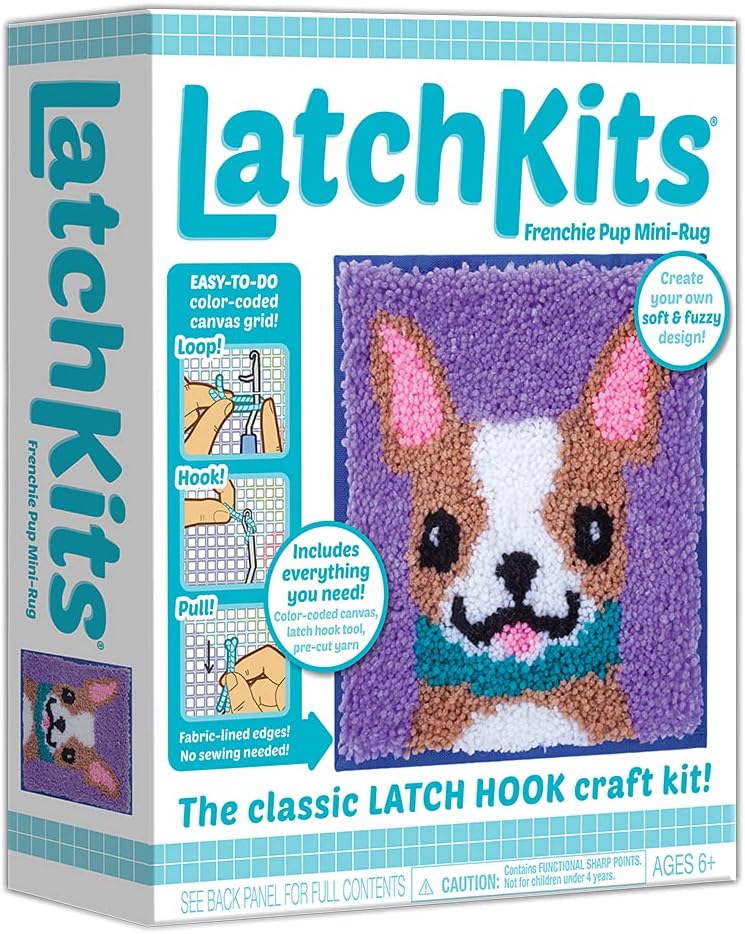LatchKits – Puppy Latch Hook Kit – Easy-to-Learn Craft Project – No Sewing Or Cutting – for Ages 6+, Canvas, Multi