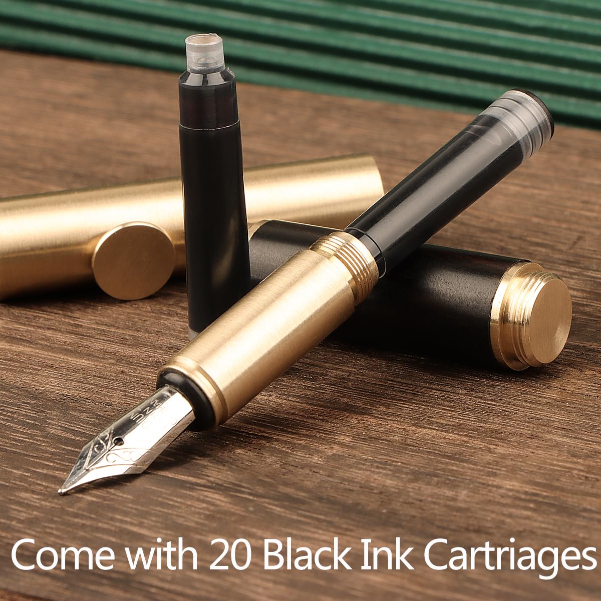 ブラウン木製万年筆 金メッキ装飾