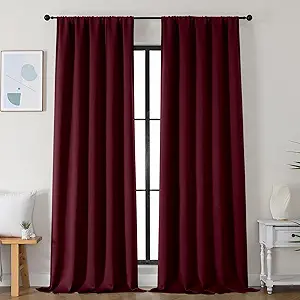 Simplebrand Burgundy Blackout Curtains for Bedroom 96 Inches Long 2 Panels, Solid Thermal Insulated, Energy Saving Living Room Window Treatment Curtains Blackout Drapes, W50 x L96 Inch, Burgundy