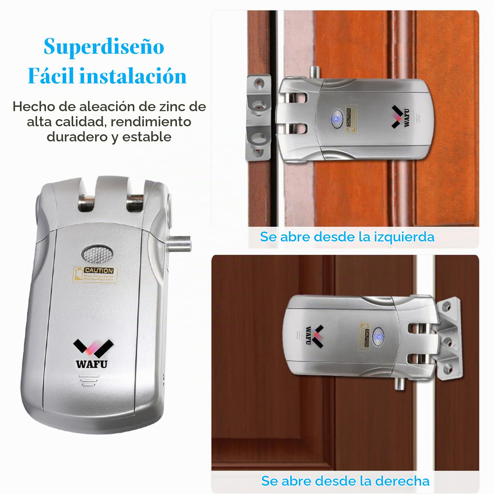 WAFU Bloqueo de Control Remoto Inalámbrico Método de Bloqueo de Tigre con 4 Teclas Remotas, Alimentación USB, para Control de Acceso a Smart Home Villa Office (Plata)