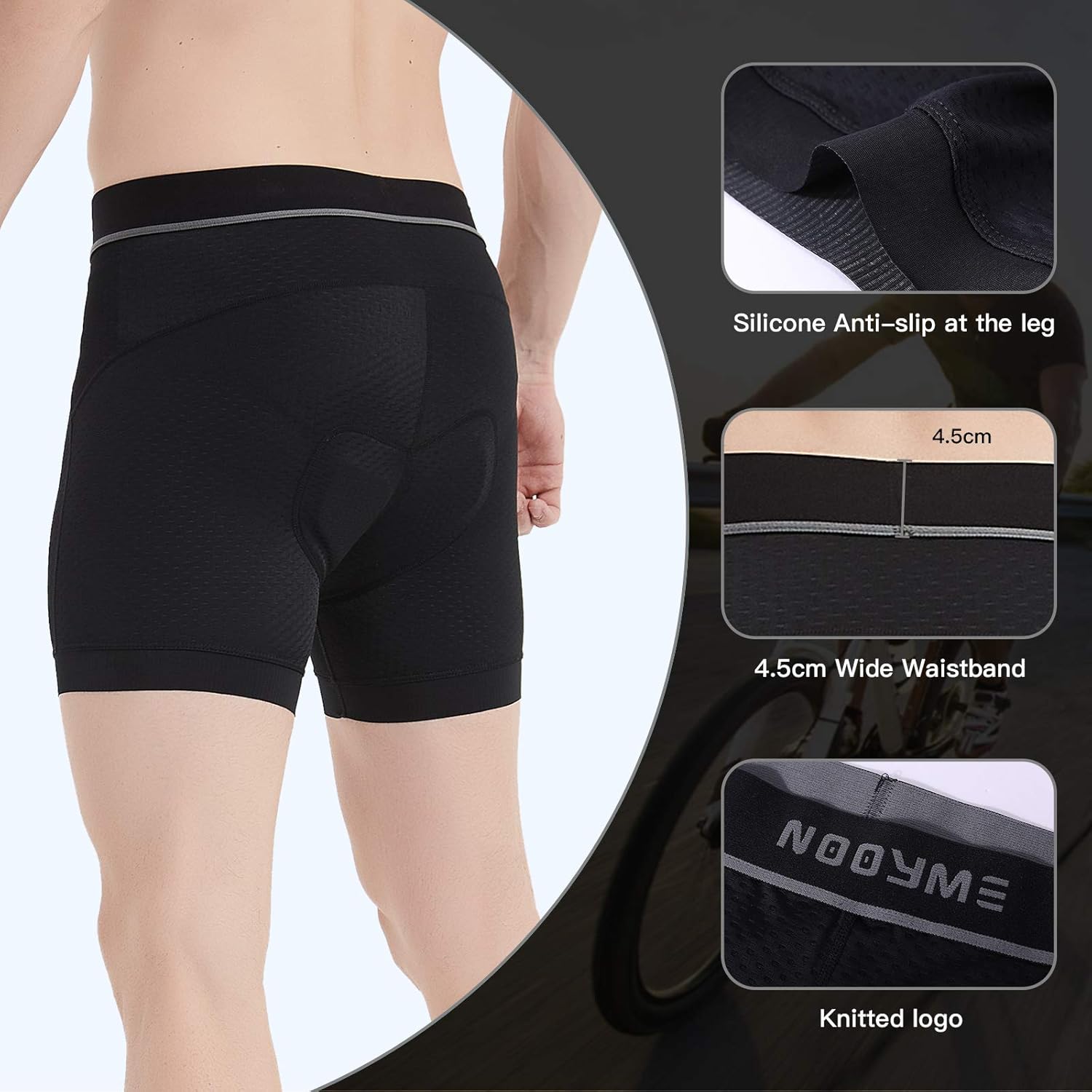 NOOYME Cycling Shorts Men 4D Padded Cycle Shorts Men Quick Dry Breathable Bike Shorts Men with
