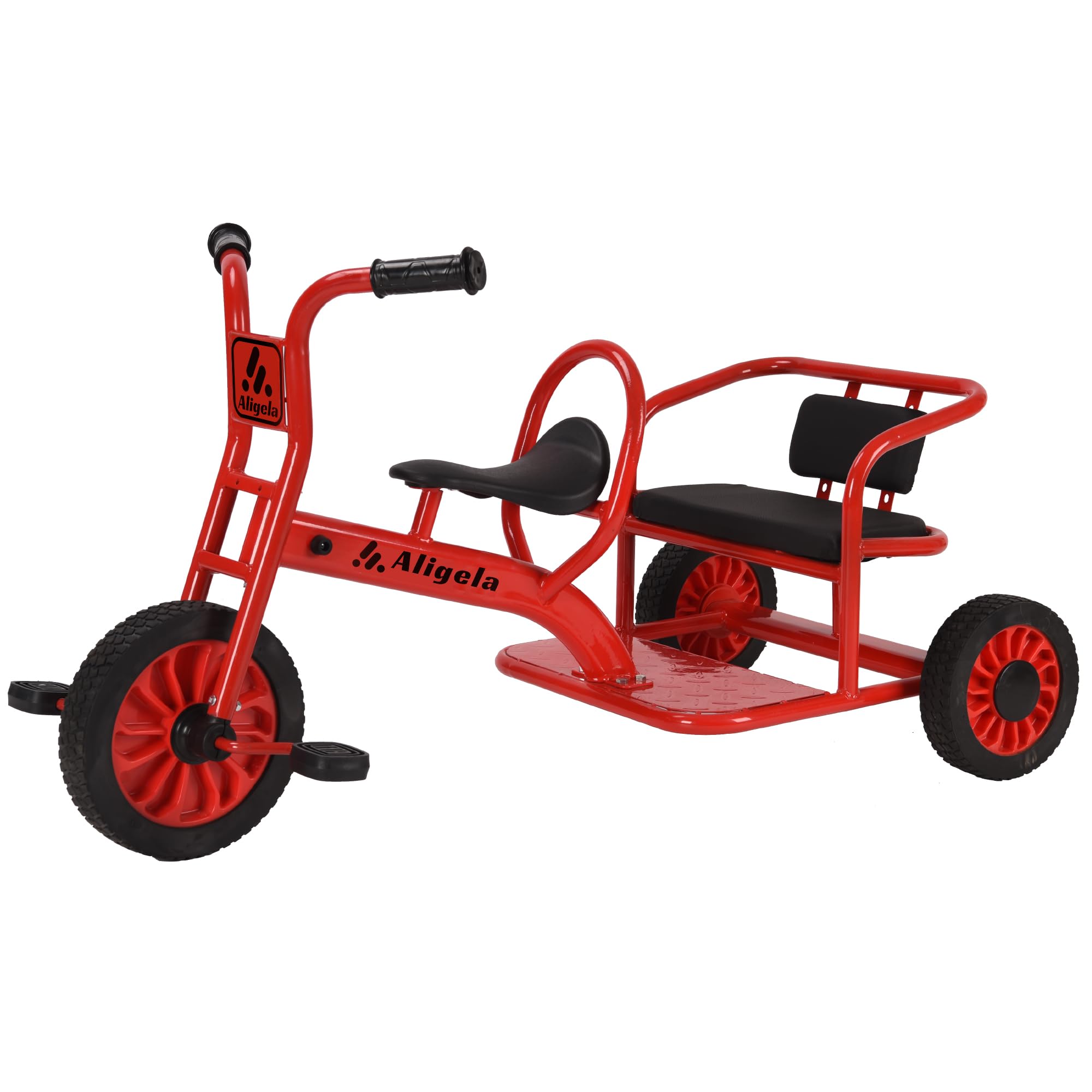 Aligela Preschool Tricycles for Kids Age 3-5 Years, Daycare Pdeal Tandem Trike 5 to 7 Year Old, Sturdy Carbon Steel Frame, Non-Slip Rubber Wheels, Outdoor Playgound Double Seat Tricycle, Red â image 1
