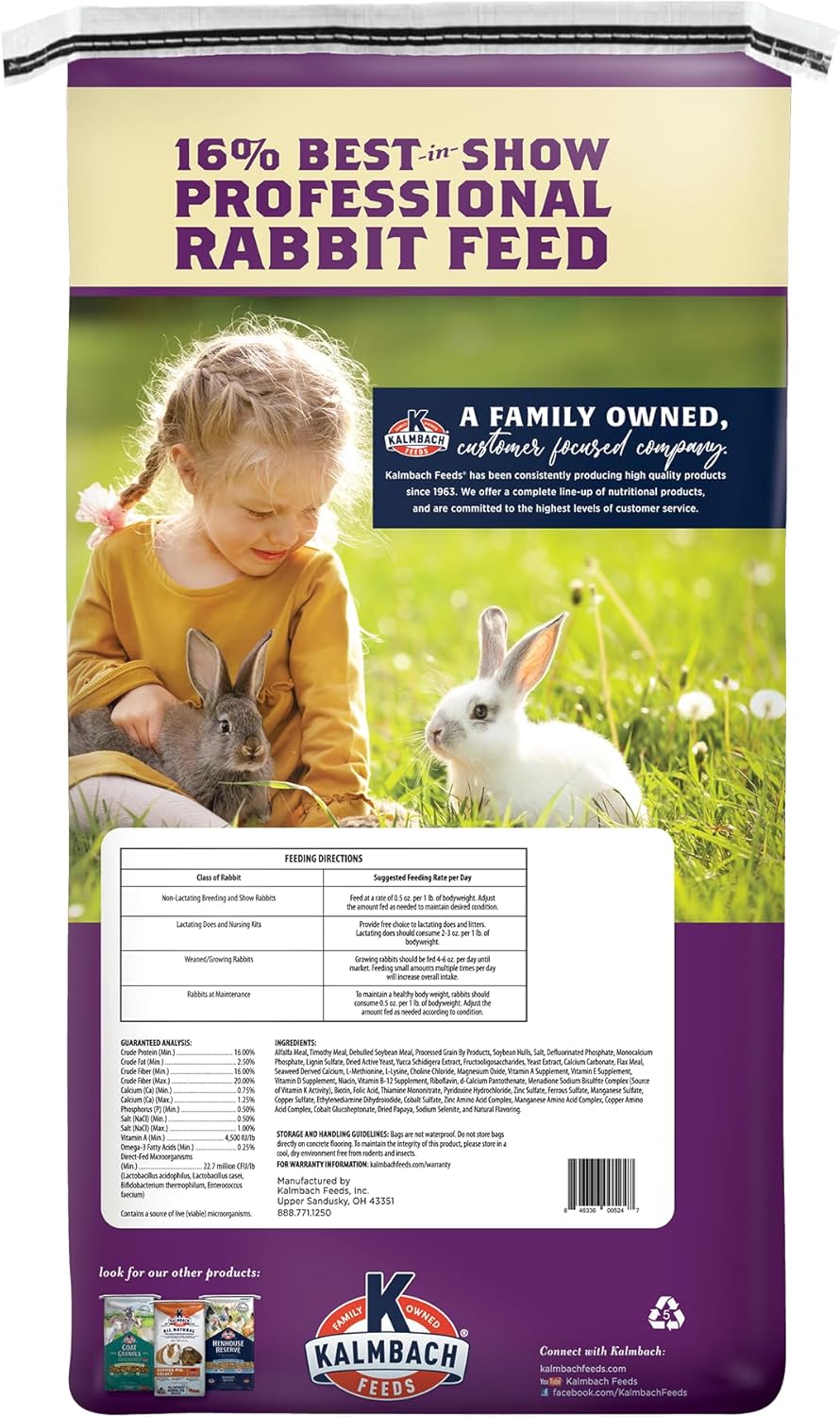 Kalmbach Feeds 16% Best in Show Rabbit Feed for All Rabbits, 50 lb Bag