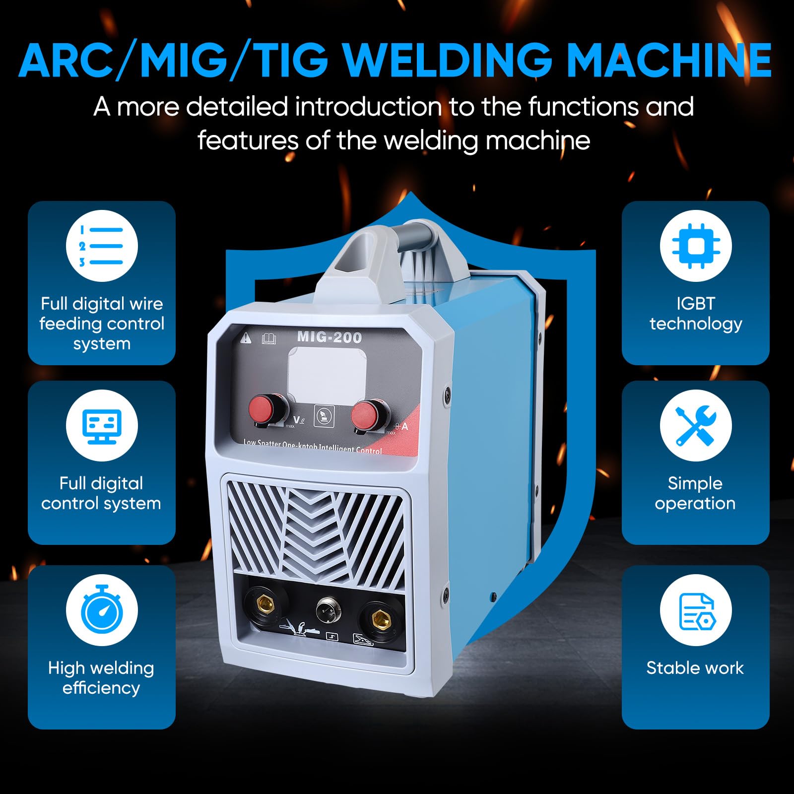 Saldatrice inverter ARC/MIG/TIG, saldatrice digitale 3 in 1, Saldatrice portatile, pistola per saldatura,pinza di messa a terra, maschera, spazzola, bacchette e filo per saldatura