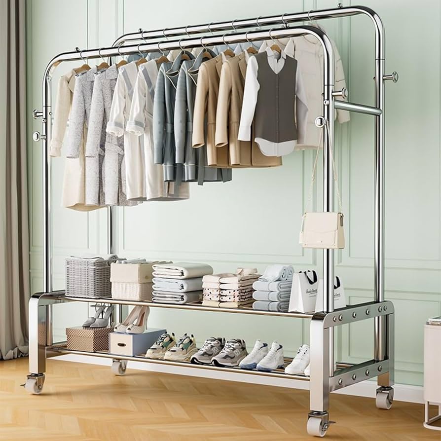 衣類ハンガー ラック　2方向　調整可能　店舗什器 楽天市場】P5倍☆14日20時~ ＼便利な2段ハンガーラック 大容量
