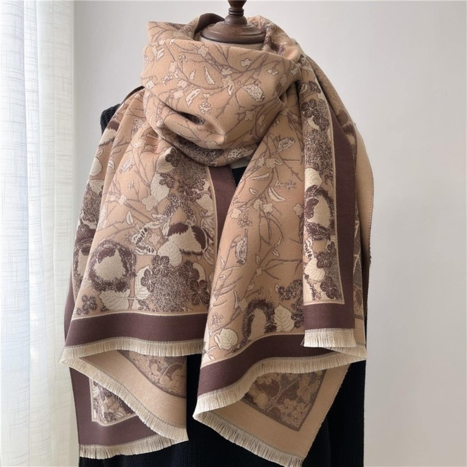 URYYRIT Sciarpa Sciarpa Invernale da Donna Warm Spesso A Scialle Spesso da Donna Stampa di Moda Cashmere Turban Grovet Shawl Floral