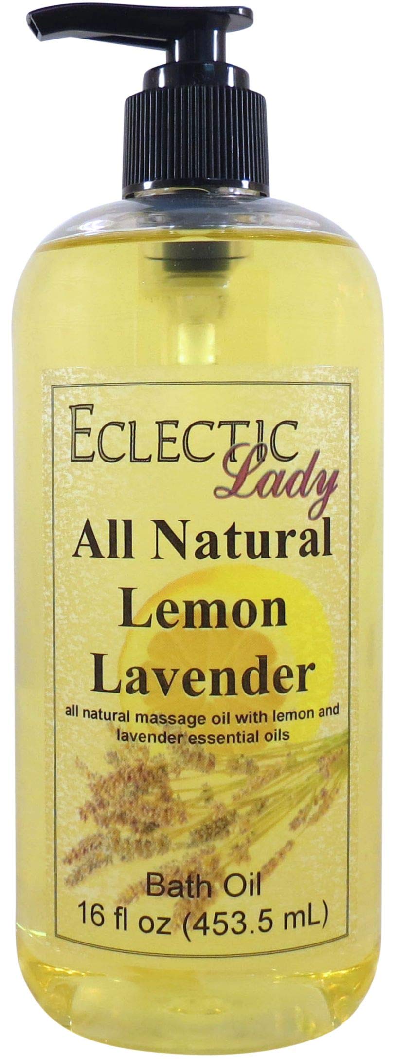 Lemon Lavender Bath Oil by Eclectic Lady - Scented Bath Oil - Relaxing & Moisturizing Bathing Oil - Fragrance Body Oil for Dry & Rough Sensitive Skin - Body Daily Nourishing Shower Oil (16 oz)