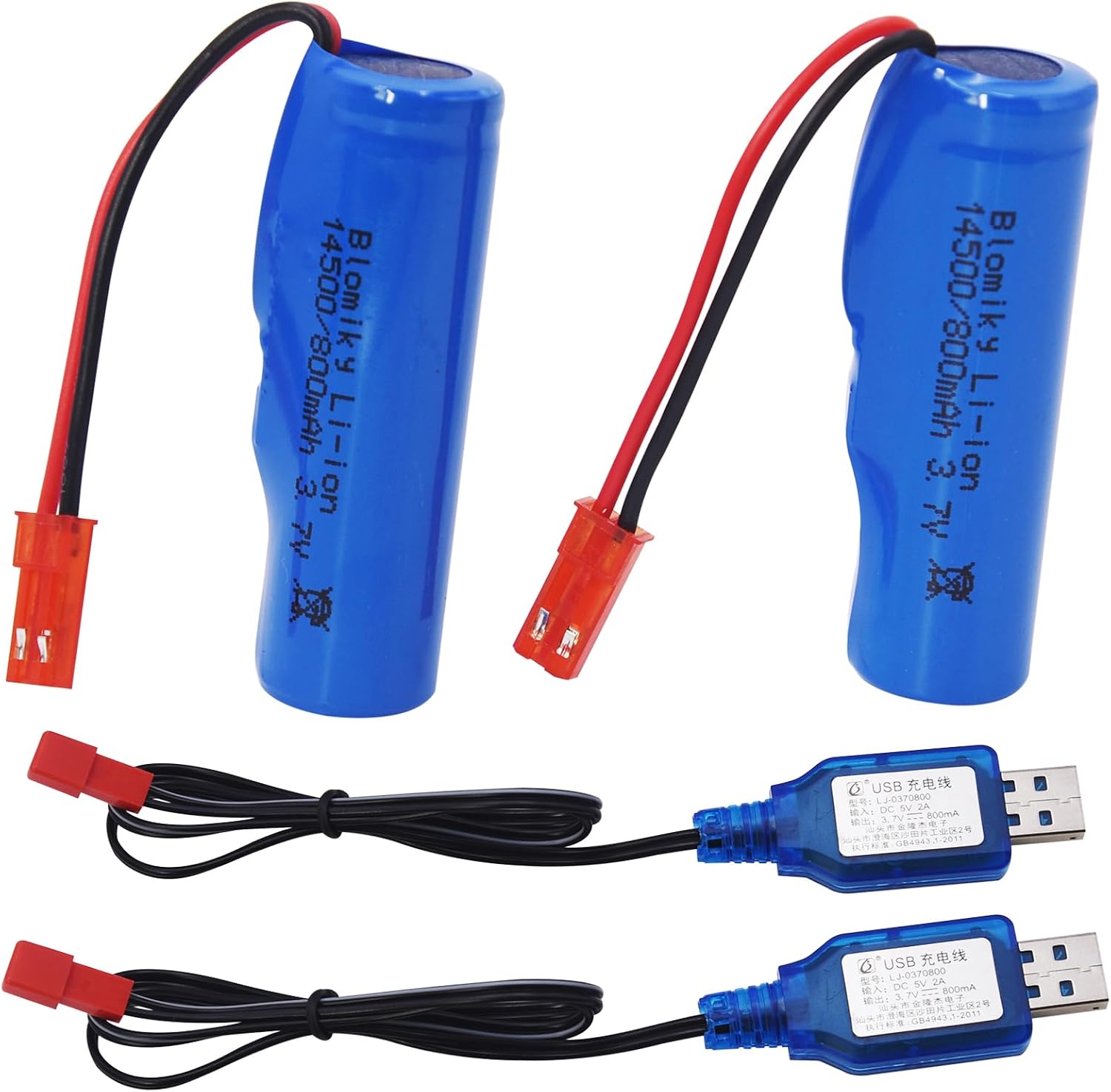 Blomiky 3.7V 800mAh Li-ion Rechargeable Battery with JST Plug and USB Cable for Huina 1337 1338 RC Construction Trucks /1337 JST Battery 2