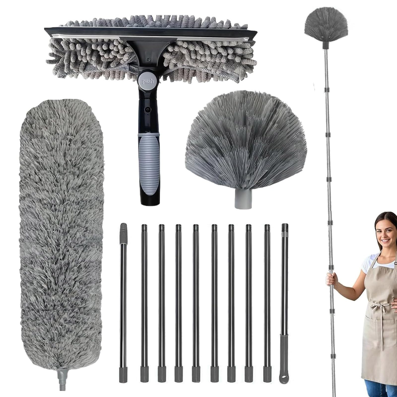 Plumero de microfibra para lechada, 4 unidades con poste de extensión, reutilizables, flexibles, lavables, ligeros, para limpiar ventiladores de techo, techos altos, persianas, muebles, coches