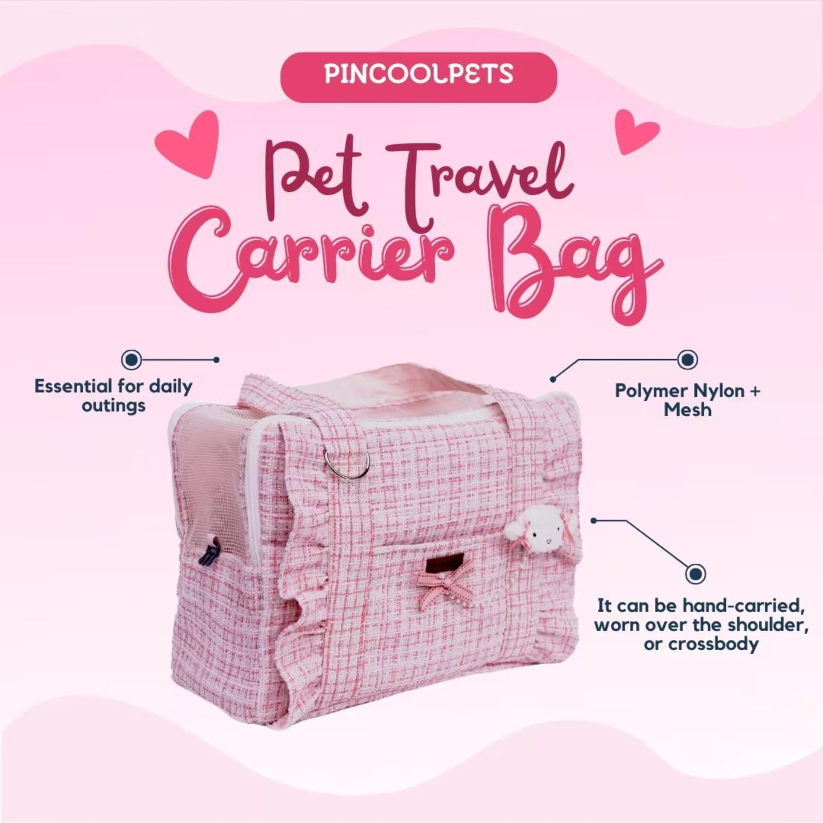 Hundetasche Welpen-Reisetasche Für Haustiere Im Freien Aktivitäten Freien, Weiche, Verstellbare Schultergurte, Handtasche, Katzen-Tragetasche-rosa