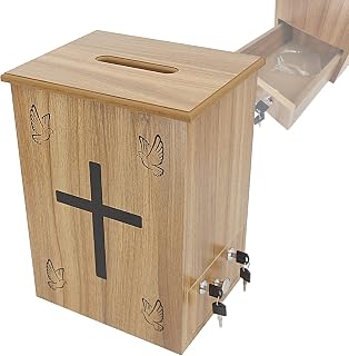 Donation/Charity/Suggestion Box,Wooden Fundraising Box, Jig Display Christian Collector Box Suggested Fundraising Donation Charity Box Dove Cross, Double Lock Box,#1