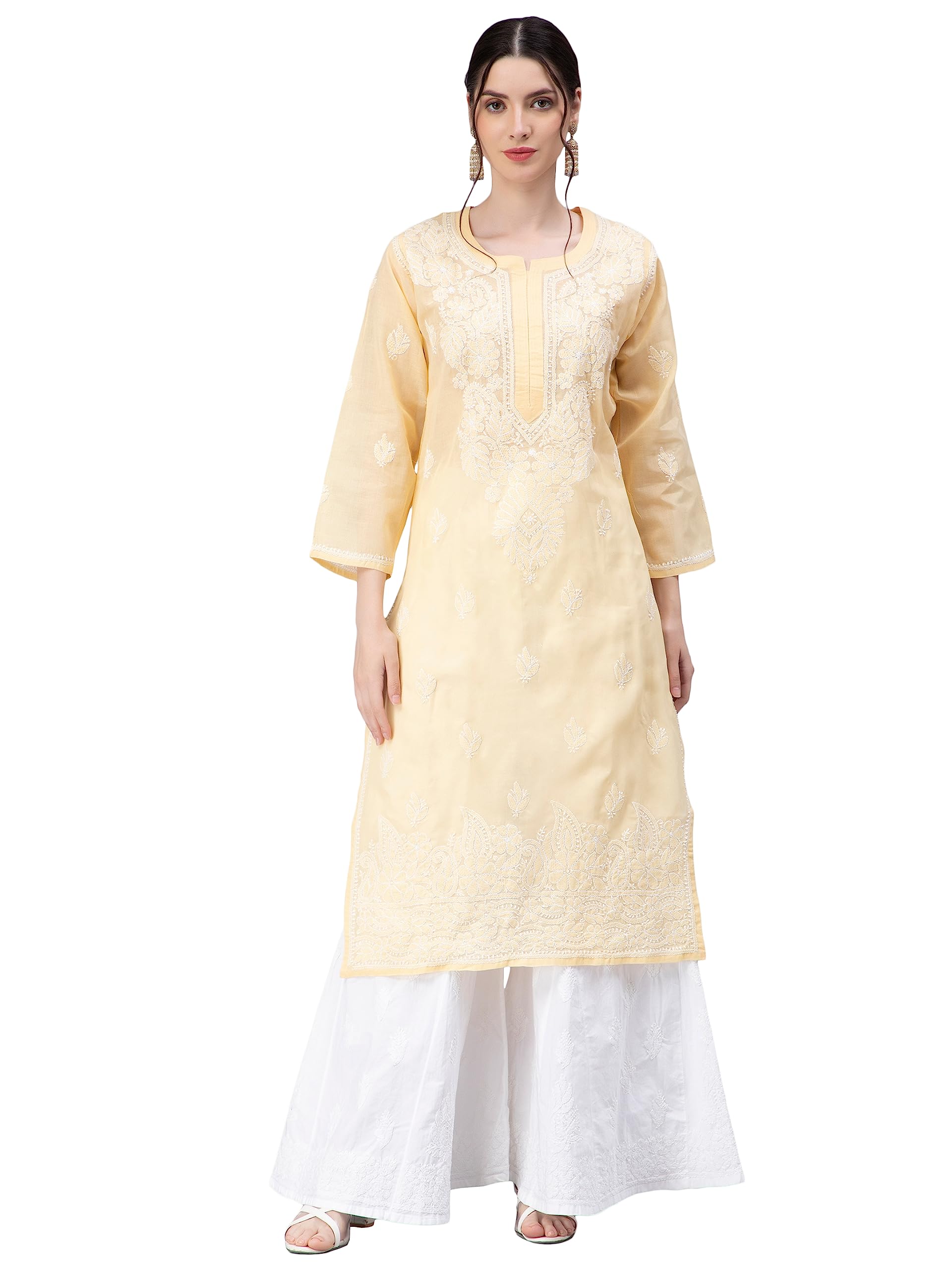 Hand Embroidered Lucknowi Chikankari Cotton Kurta Kurti for Women SCL4316-image-49