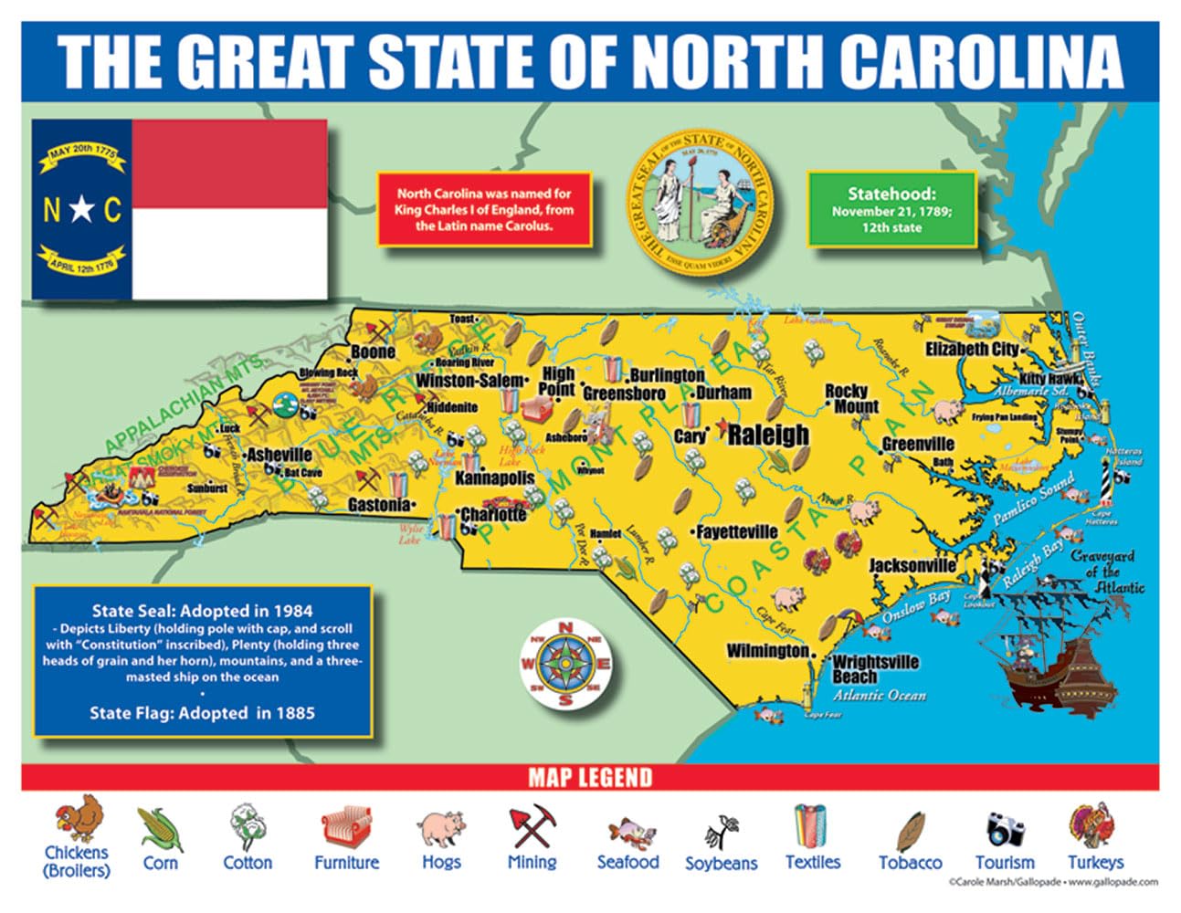 Gallopade Publishing Group North Carolina State Map for Students - Pack of 30 (9780635106605)