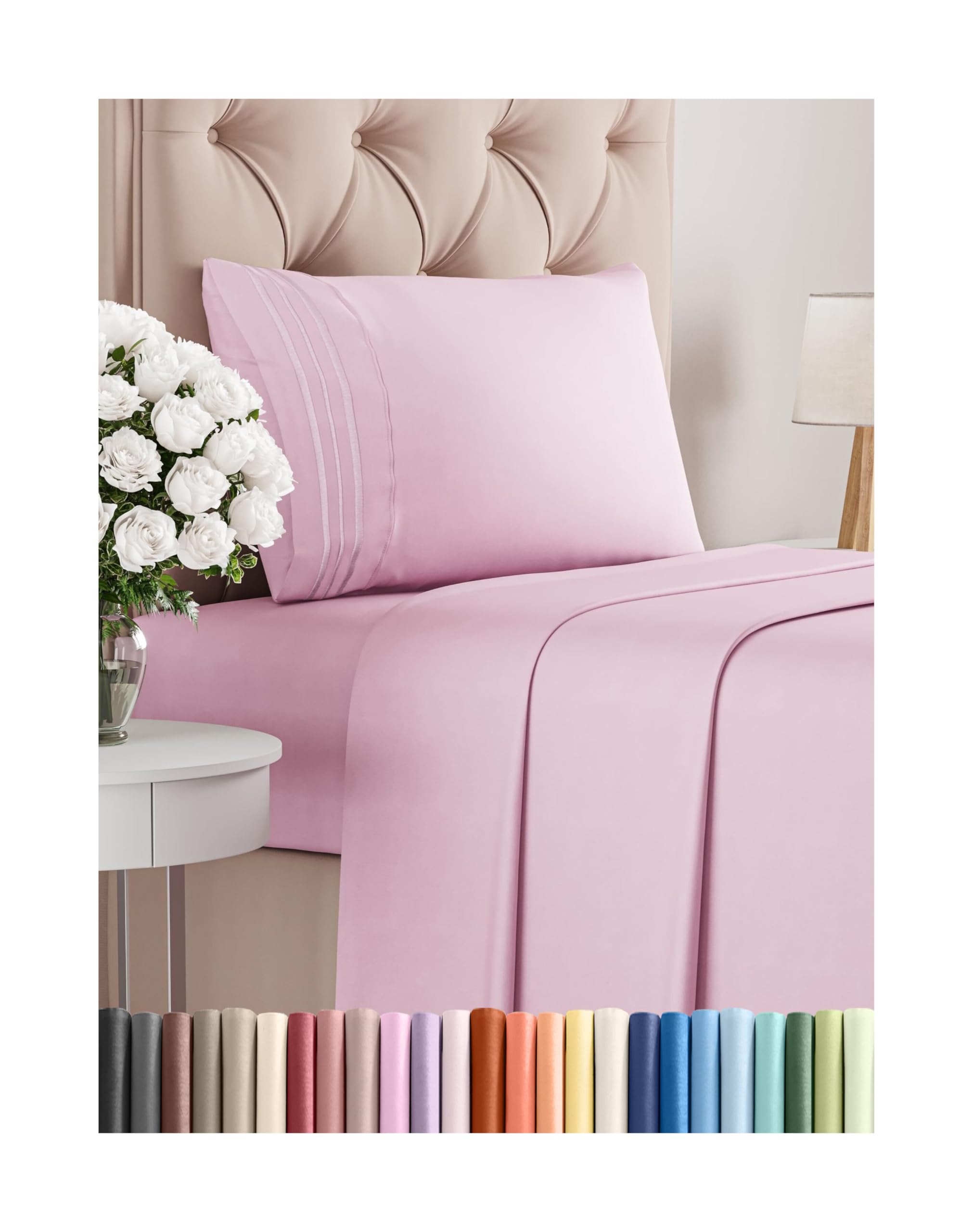 3 Line Embroidery Supreme Collection Sheet Sets -6 Piece Bed Sheets 4 Pc Pillowcase 15 Inches Deep Pocket