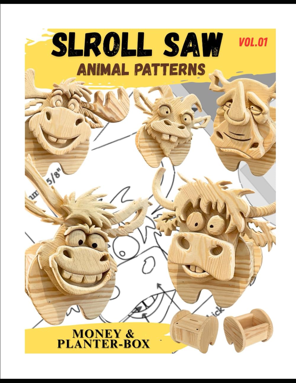 5 Animal Scroll Saw patterns: Money bank & Planter