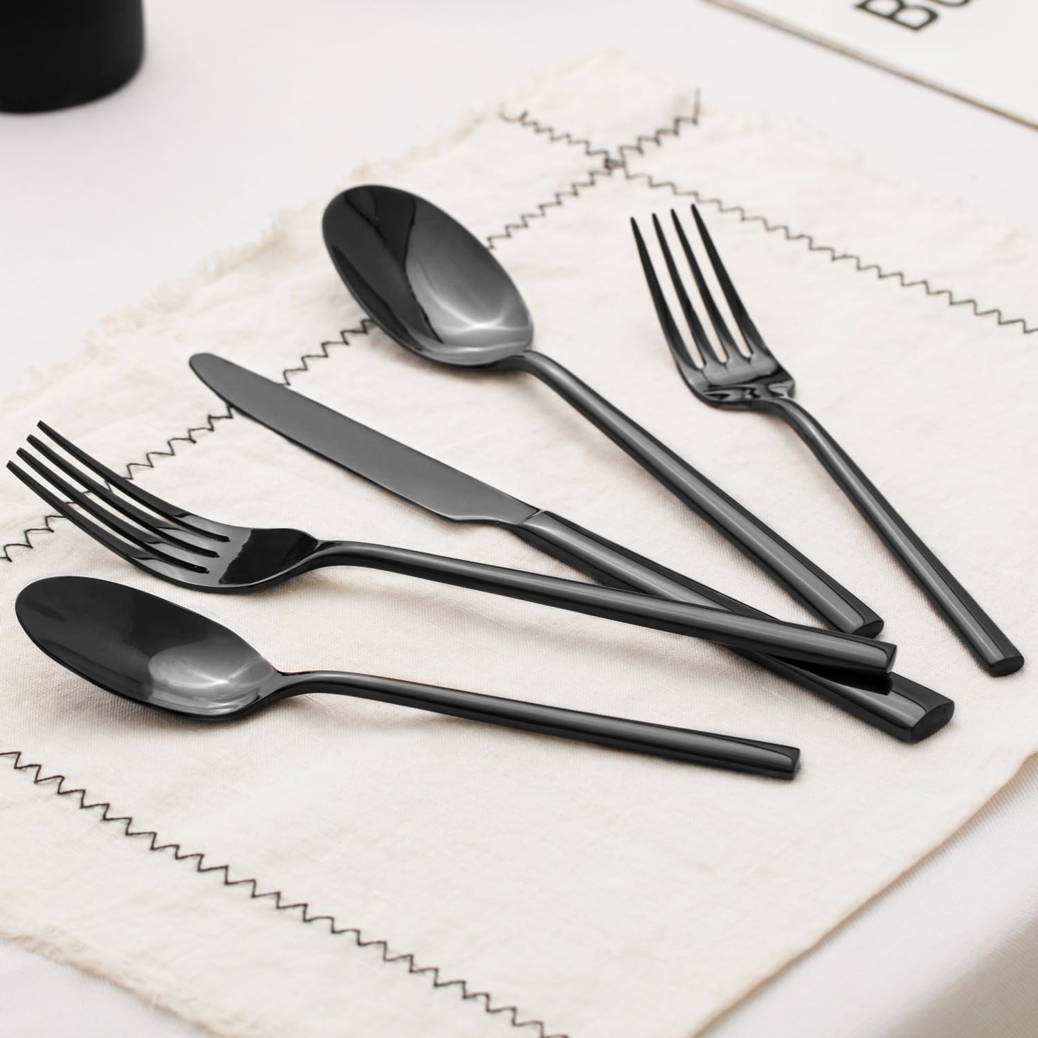 KINGSTONE Black Silverware Set, 20-Piece Forged Flatware Set Cutlery Set Premium Stainless Steel, Service for 4, for Kitchen, Home, Wedding, Party, Mirror Polished and Dishwasher Safe - Image 9