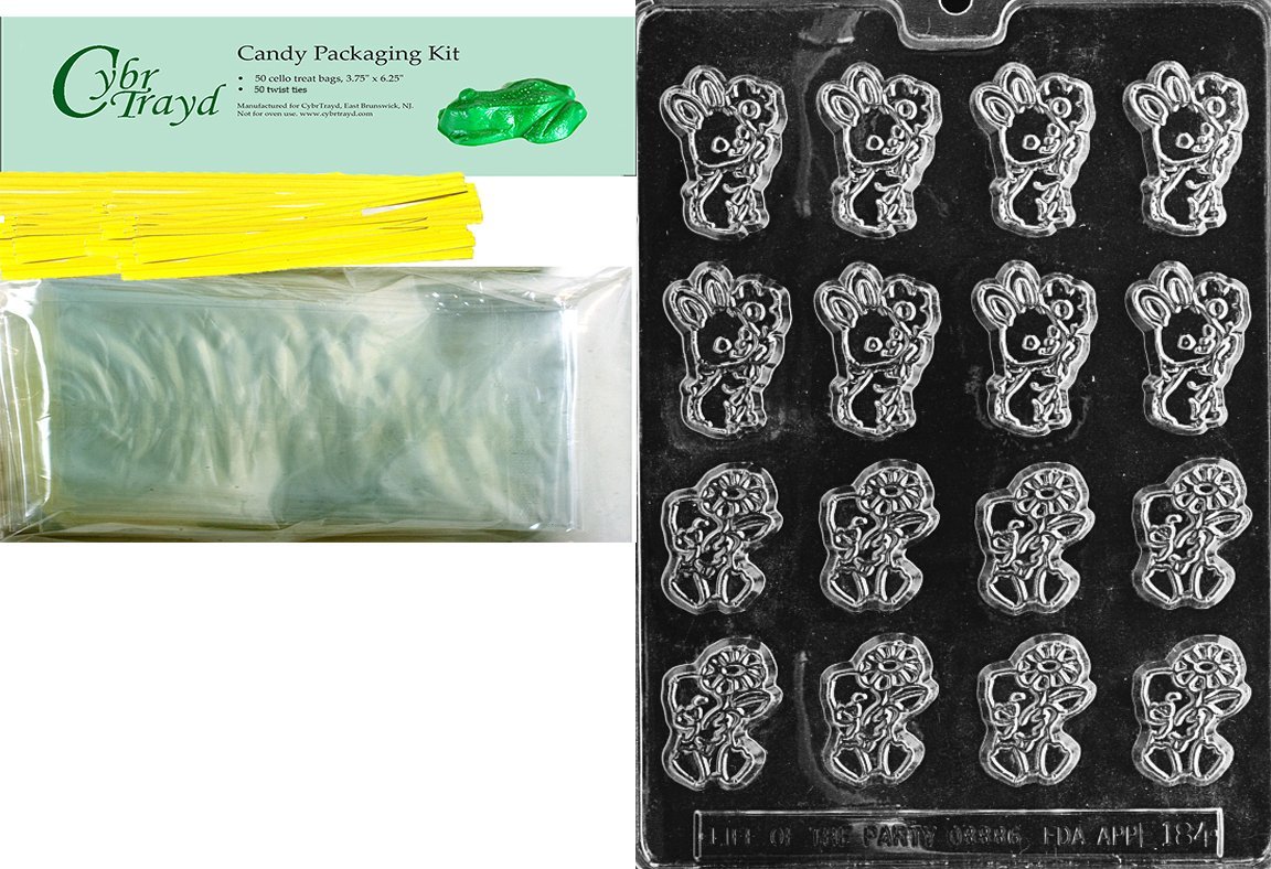 GlobalNiche® 'Bite Size Chick and Bunny' Easter Chocolate Candy Mold with Packaging Bundle, Includes 50Bags, 50 Yellow Twist Ties and Chocolate Molding Instructions