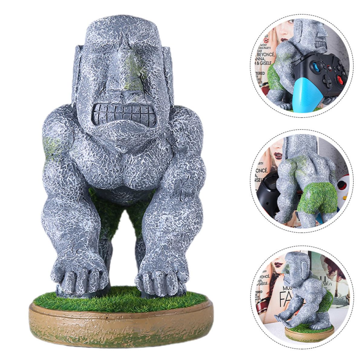 Supporto per Controller di Gioco in Resina Statua Moai, Organizzatore e Supporto Espositivo Decorativo da Tavolo per Accessori Videogiochi, Resistente e Stabile per Scrivania