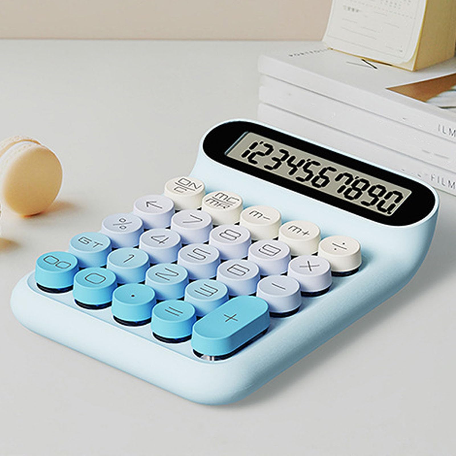 Calcolatrice con Interruttori Meccanici, Calcolatrice da Tavolo a 10 Cifre con Ampio Display LCD, 24 Pulsanti, Spegnimento Automatico, Calcolatrice Carina per la Quotidiana