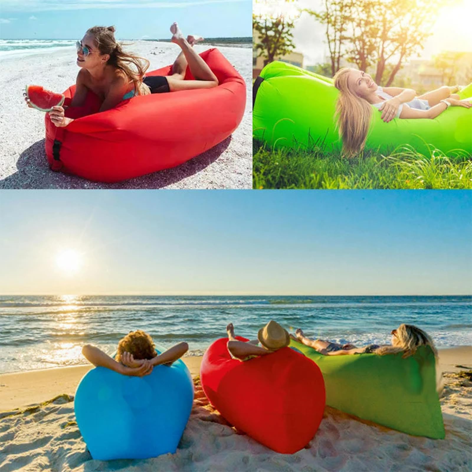 Canapé gonflable pliable de plein air - Canapé-lit de couchage - Chaise longue de plage - Chaise longue de camping - Imperméable - Ultraléger - Pour le voyage - Chaise longue de plage