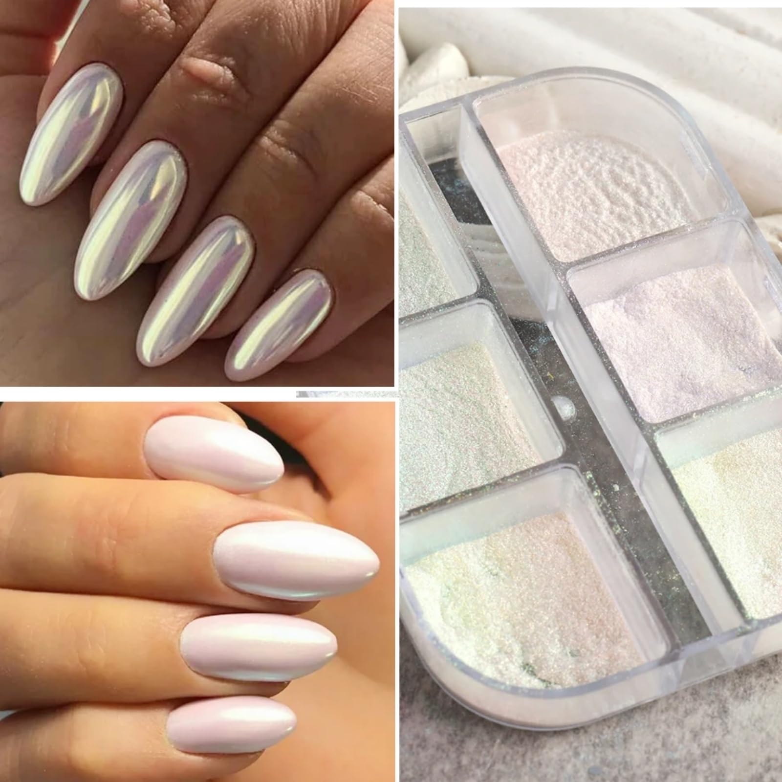 Biały perłowy puder do paznokci z brokatem Aurora Ice Shimmer Chrome Pigment Powder 6 kolorów Laser Holograficzny Nail Powder