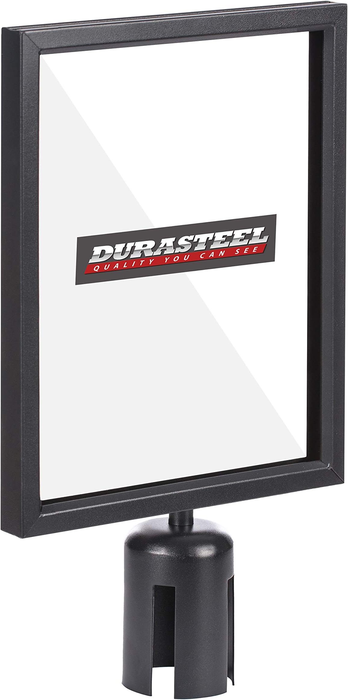 DuraSteel Stanchion Sign Holder - Portrait Display for 8.5" x 11" Paper Size - Double Sided Sign Frame with Plexiglass Cover - NOT Fit with US Weigh Sentry Stanchion - Crowd Control & Queue Barrier