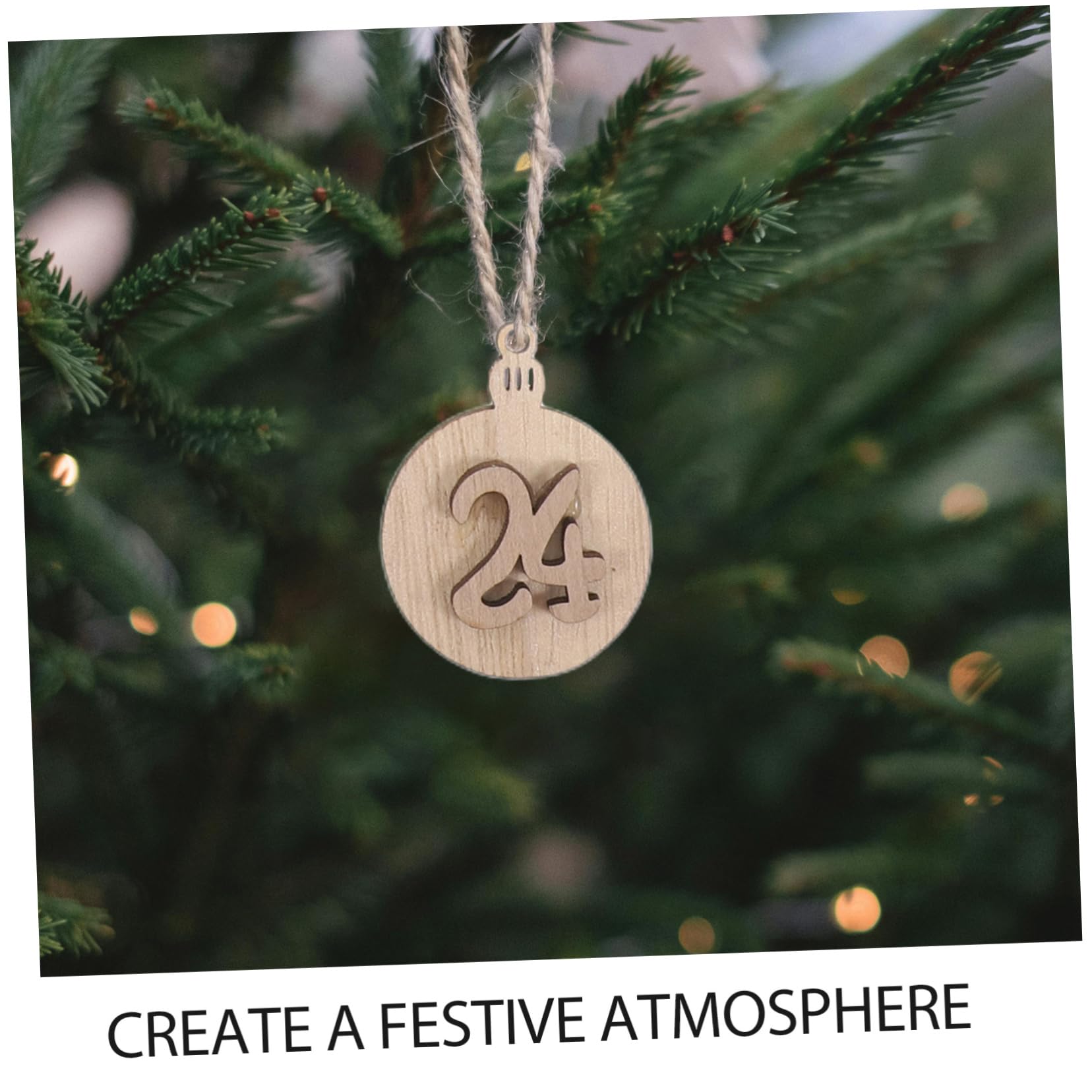 Calendrier de L'avent en Bois Pendentifs et Compte à Rebours Décoration Noël Intérieure 24 Chiffres à Suspendre