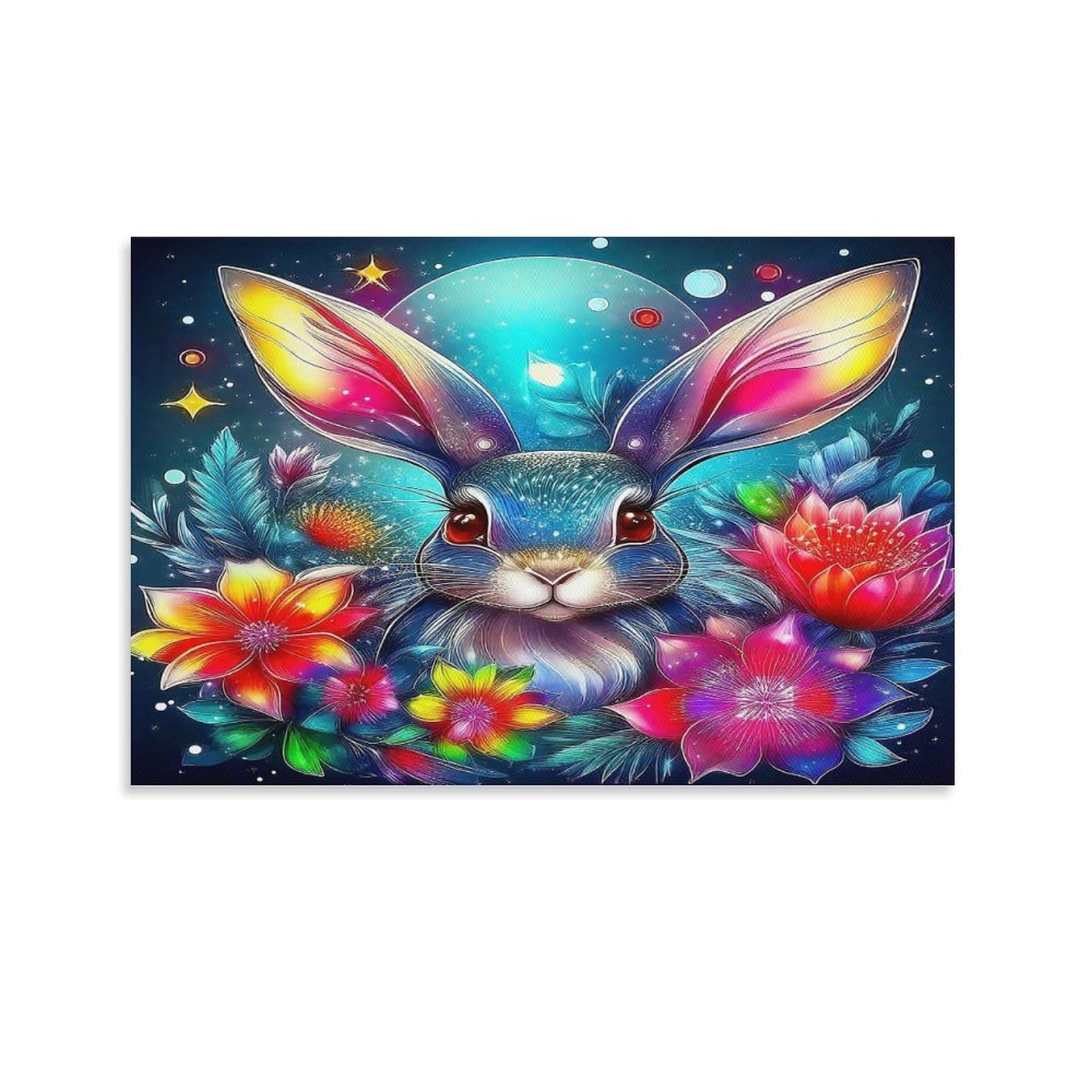 CPLVKWRQJ Sleeping Bunny in Sunflower Field 1 Piece Cosmic Bunny Vibrant Bloom Galaxy Backdrop Canvas Print - Office Wall Art Fade Resistant Wall Focal Art Statement Piece 16x24inch(40x60cm)