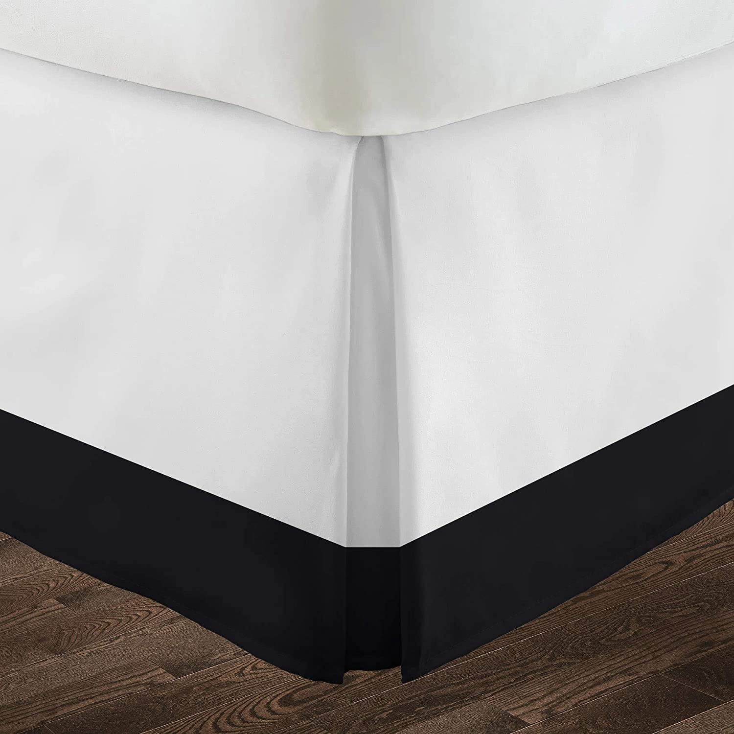Pashmina 15 Inch Drop Bed Skirt Dual Tone 1X Bed Skirt Egyptian Cotton Pleated Bed Skirt Classic Soft Dust Ruffled Hotel Quality Easy Fit (Black,Super King)