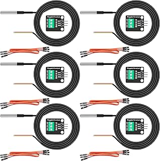 6 Pack DS18B20 Temperature Sensor High-Accuracy Stainless Steel Temperature Probe with Adapter Board and Jumper Wires for Arduino ESP32 Raspberry Pi