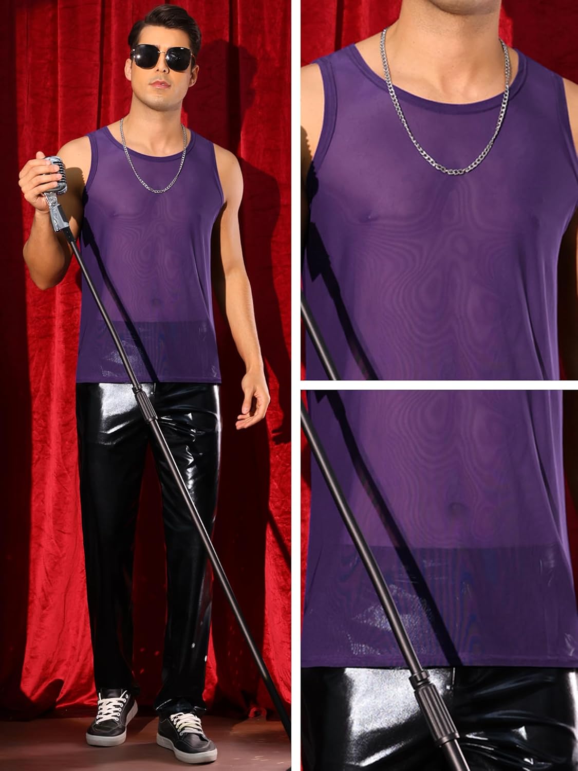 Lars Amadeus Mesh Sheer Tank Top for Men's Mesh Sleeveless Crew Neck Party Disco See Through Vest - Image 4