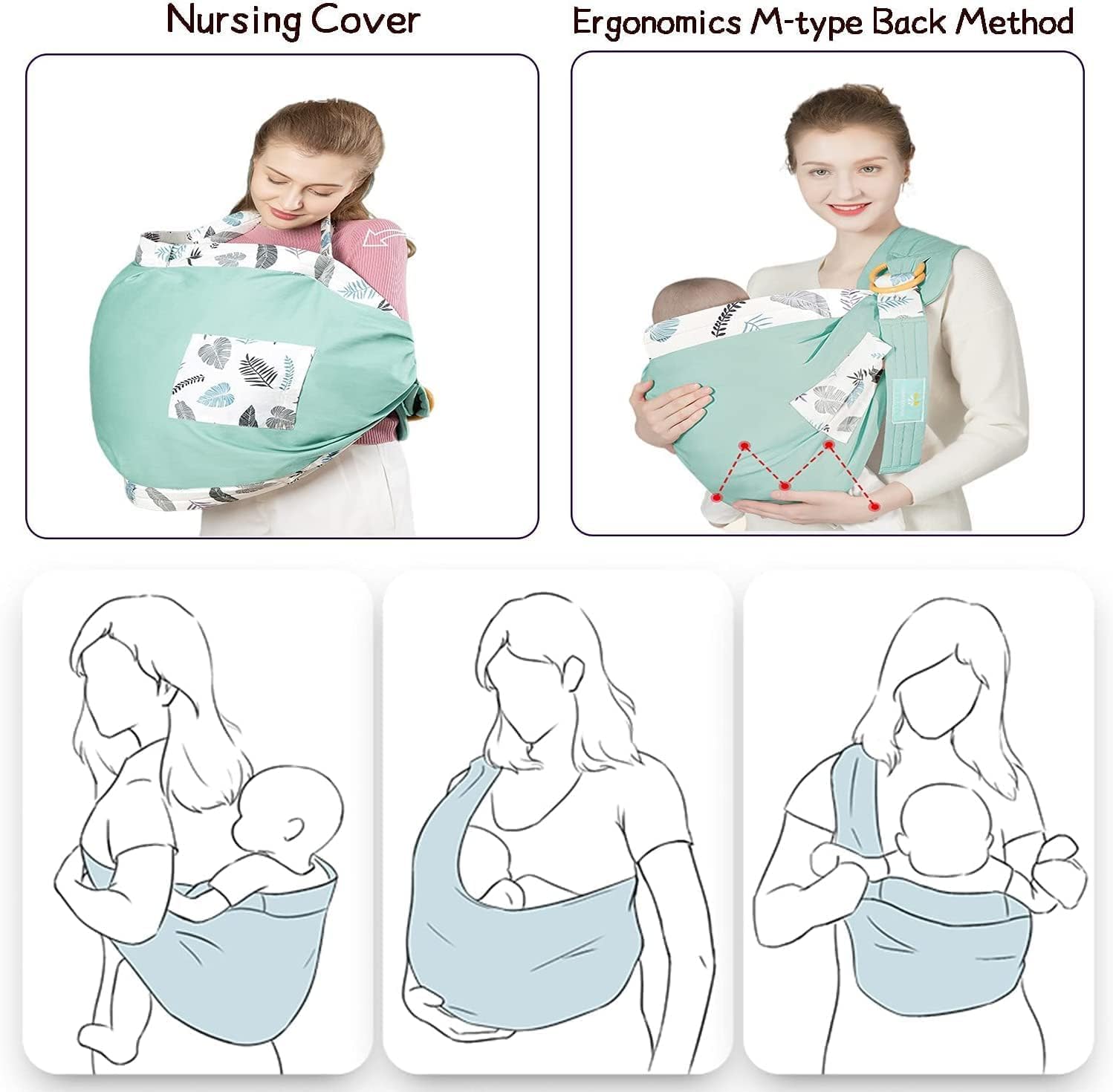 KEYOZA Ergonomic Baby Sling Carrier Wrap Cotton, Breastfeeding and Stroller Cover Adjustable for Newborn Baby up to 15kg - Special Carrier/Sling for Preemie Babies (Multi Cotton) - Image 6 thumbnail