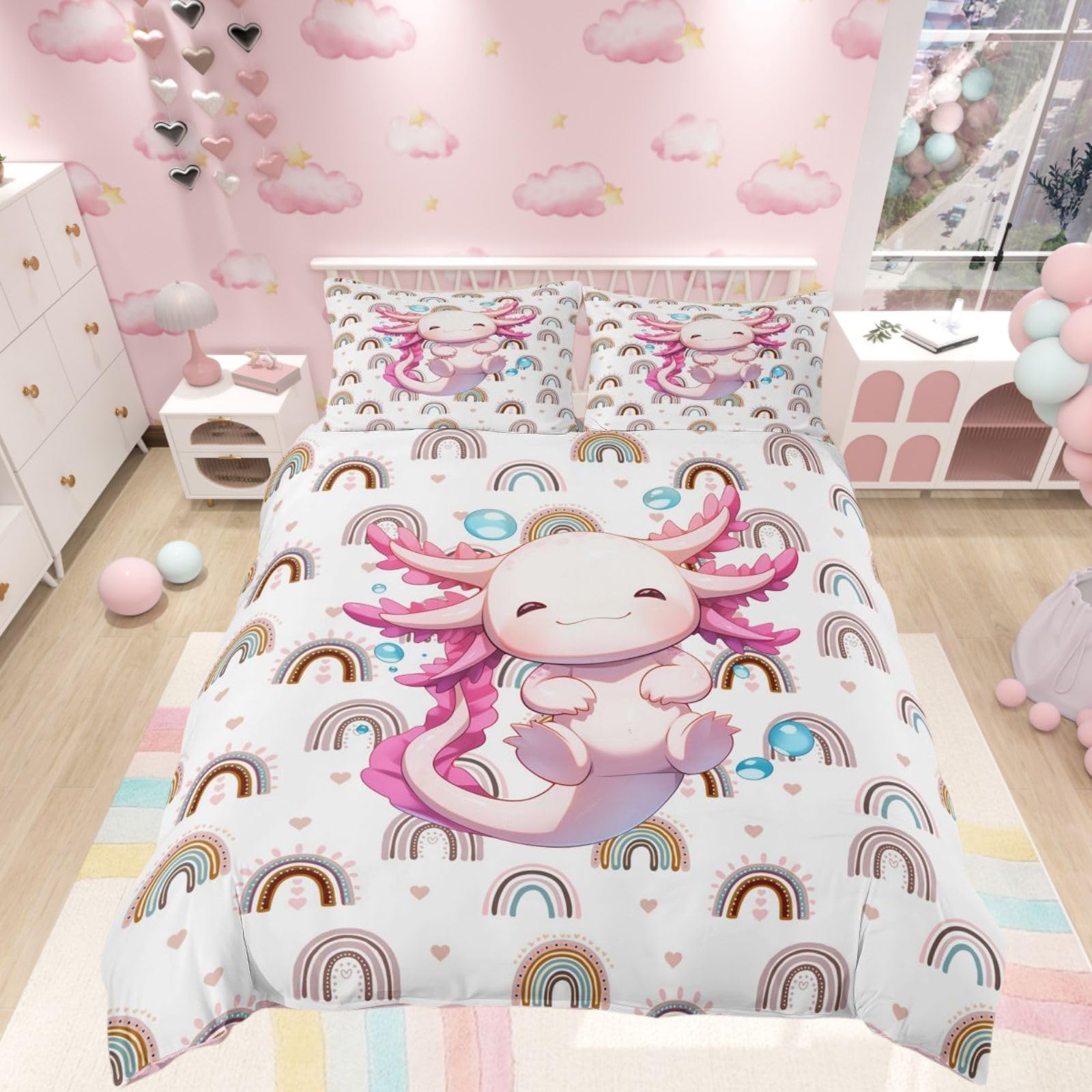 Homewish Sweet Pink Axolotl Double Duvet Cover with 2 Pillowcases โ image 1
