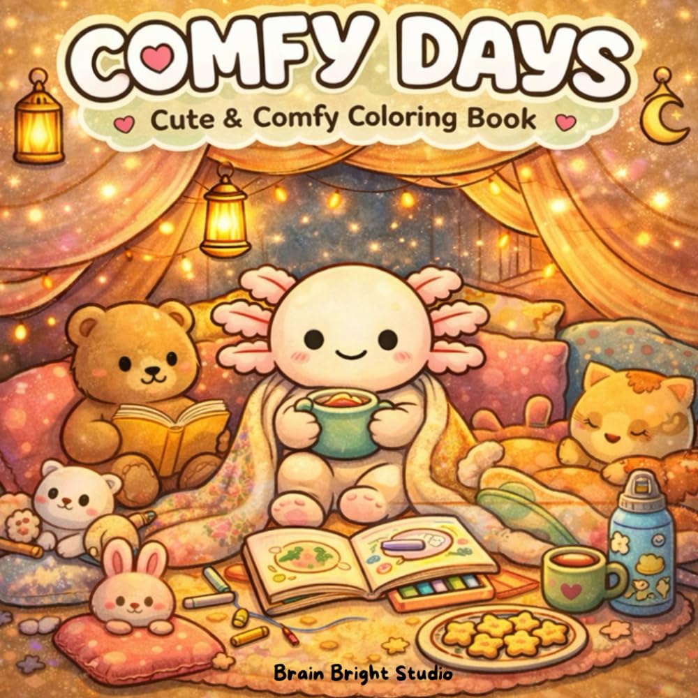 Comfy Days Coloring Book | Cozy Friends & Cozy Corners: Cute & Comfy Kawaii Cozy Coloring Book for Adults & Teens (Hygge, Calming & Relaxing)