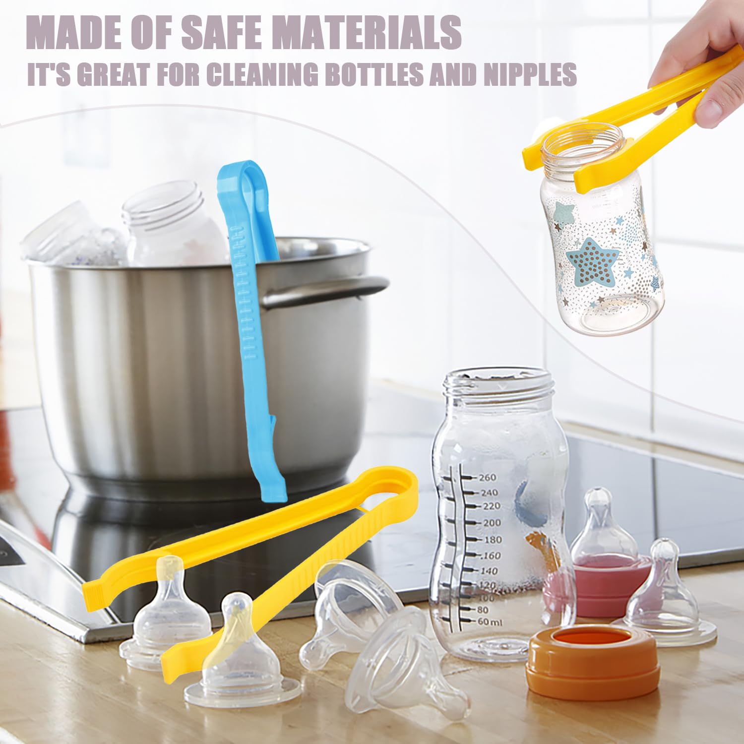 3 Pezzi Pinze per Biberon Multifunzione, Bottiglia Multifunzione Morsetto Pinze Sterilizzate per Neonati Strumento per La Pulizia Delle Bottiglie Clip Anti-Scottature per Biberon Bambini