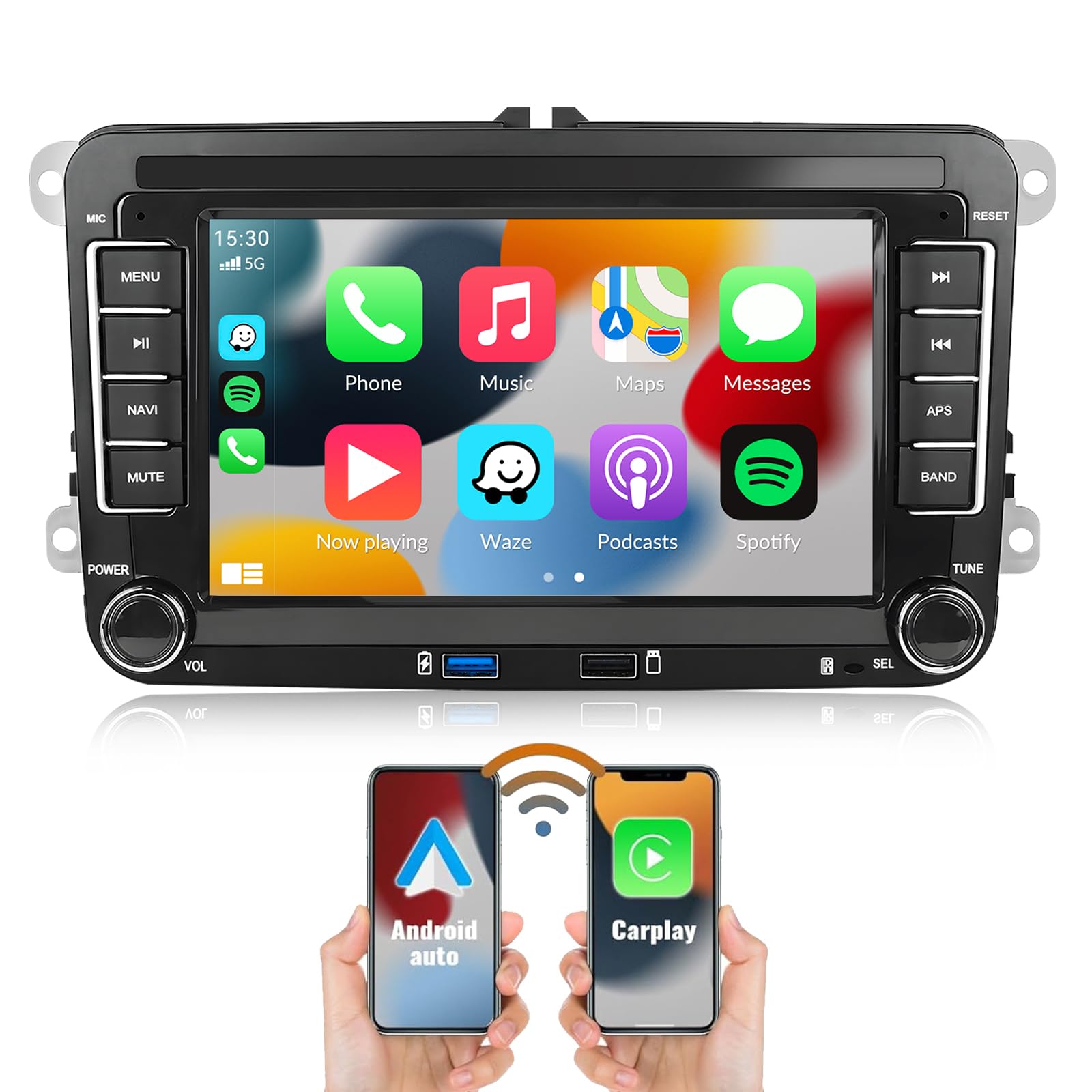SIXWIN 2+64G Android 15 Autoradio für VW Golf 5 Golf 6 Skoda Polo Passat Tiguan Touran mit Carplay/Android Auto/Mirrorlink,7 Zoll Touchscreen mit WiFi GPS Bluetooth FM RDS Radio EQ 2USB Aufladen