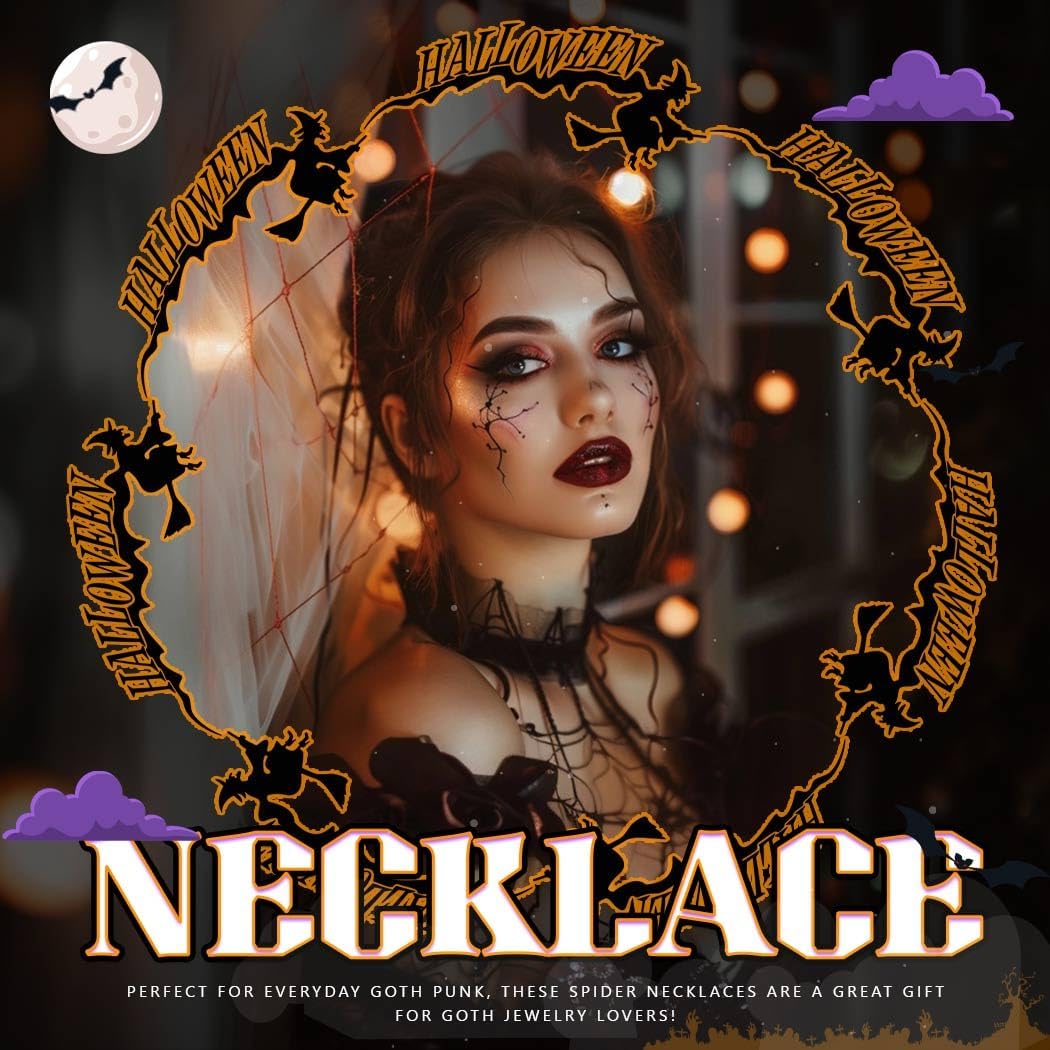 Gothic Spider Pendant Necklaces Silver Necklaces Halloween Necklace Chain for Women and Men (Black) - Image 6