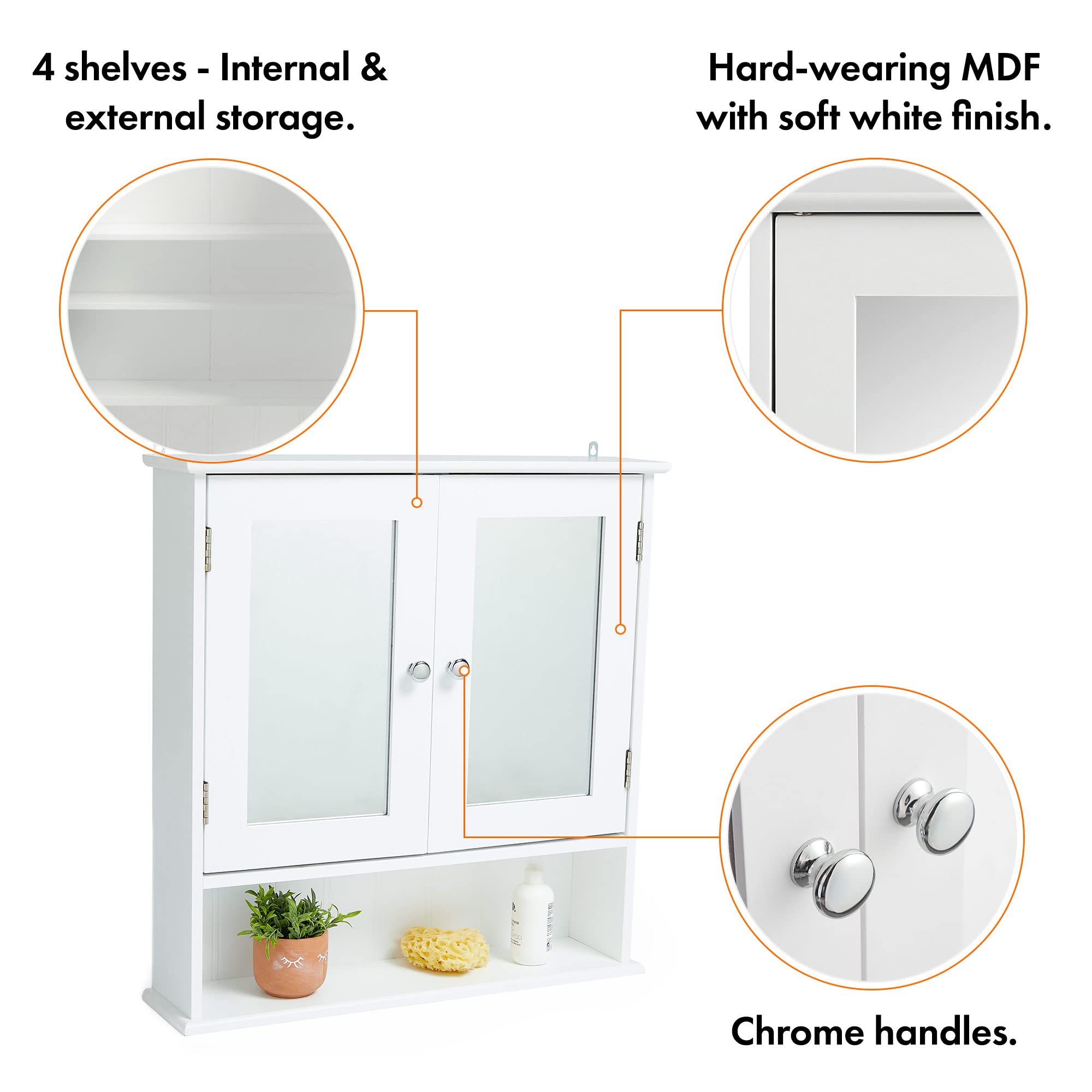VonHaus Bathroom with Mirror White Double Door Wall Mounted