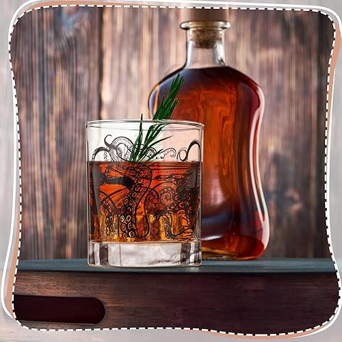 Miniatura 6 de Zhehao 4 vasos de whisky de tentáculo de pulpo de 10 onzas, taza de pulpo a la antigua, copas de vino transparentes para playa, copas para beber