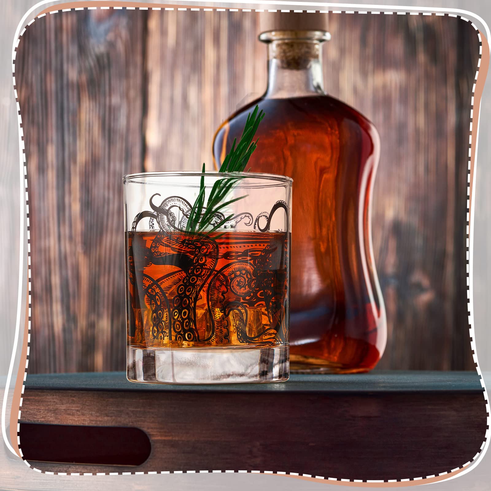 4 Stück Octopus Tentakel Whiskey Gläser 284 ml - Rock Gläser Kraken Geschenke Altmodische Tasse - Klare Strand Weingläser für Trinken Shot Rum Cocktail Bier Bar Dekor Tumbler Cup Glaswaren