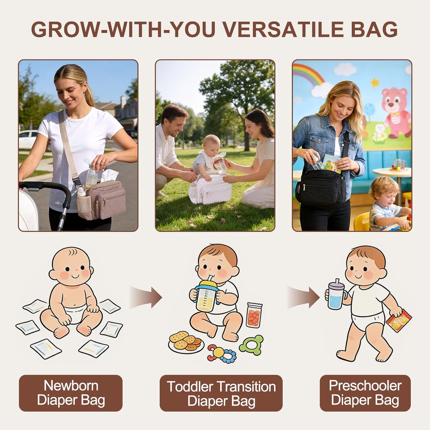 Rexmore Puffer Quilted Fanny Pack Diaper Bag for Mom - Women‘s Compact Crossbody Purse with Portable Changing Pad & Wipes Pouch, Travel & Quick Errand Baby Essentials Organizer (Off White) - Image 6