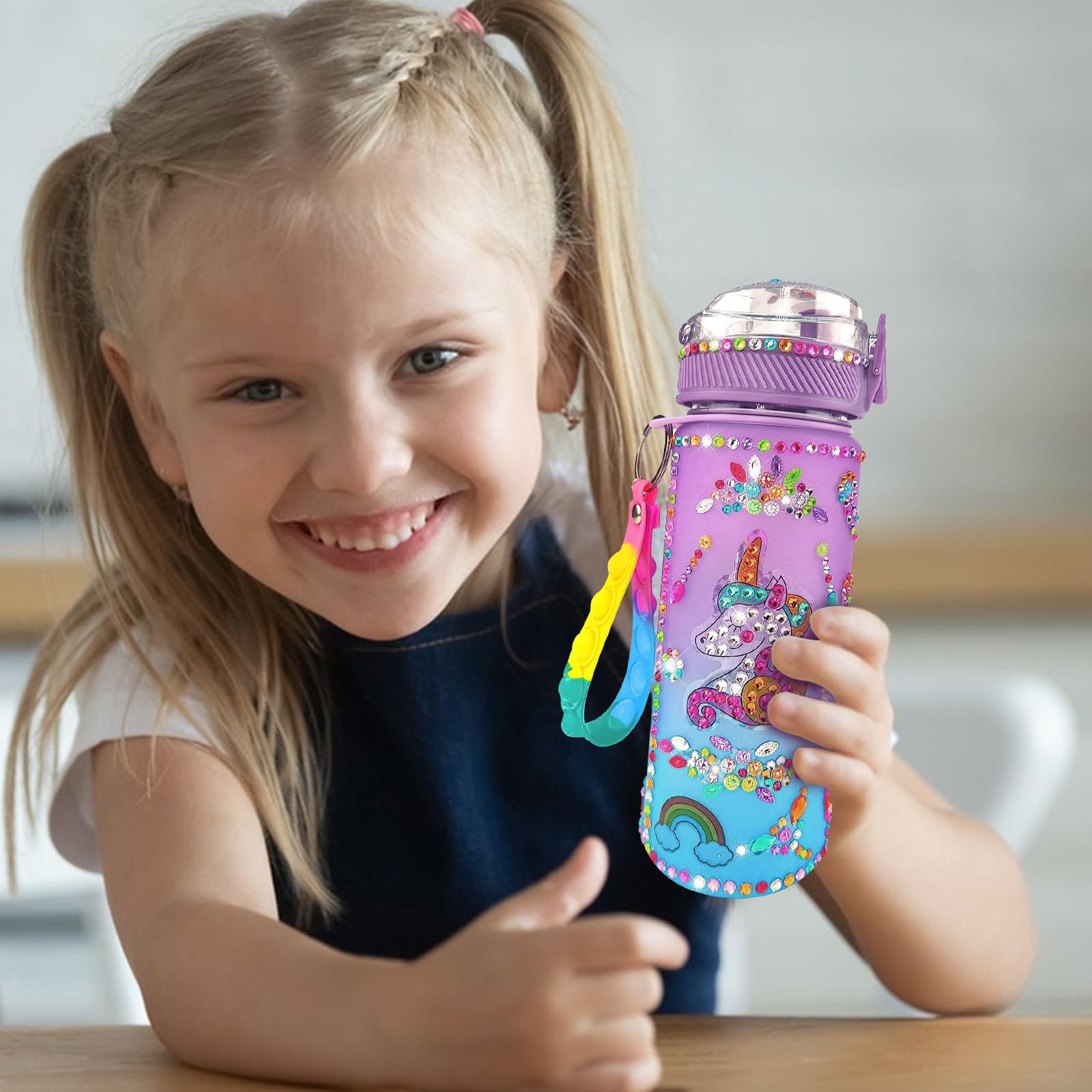 TZQFROCE DIY Einhorn Trinkflasche – 600 Ml, Mit Diamond Painting Aufklebern, Bastelset Für Mädchen 5–10 Jahre