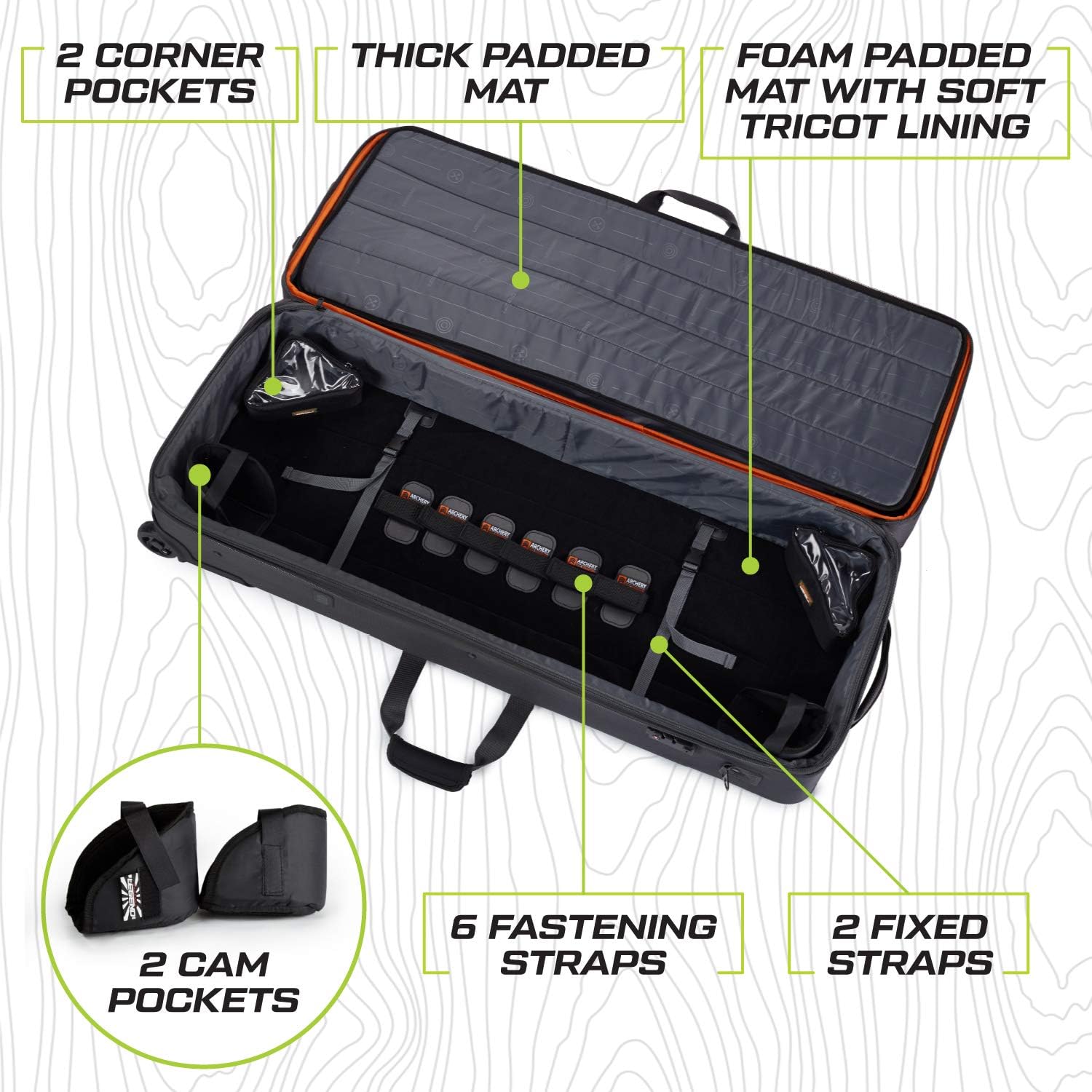 LEGEND Everest Hybrid Roller Lockable Compound Bow Case - Metal Structure, Foam Padding, Tricot Lining, Fastening Straps, Cam Protector, Front Pockets, Removable Wheels - Airline-Endorsed Archery Case
