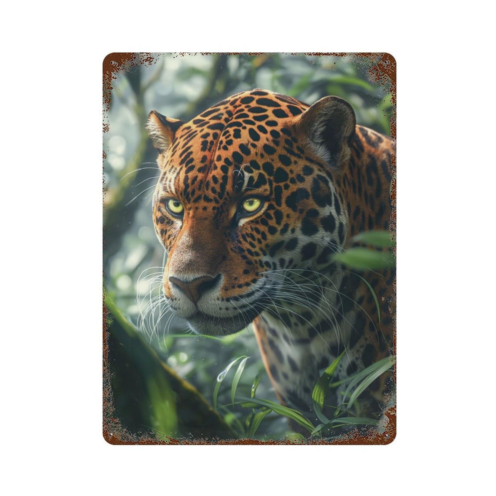 Tropical Forest Jaguar Vintage Rust Metal Sign 15.7"x11.8", for Pub, Kitchen And Man Cave Decor, Rustic Home Decor