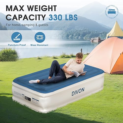Miniatura 5 de DIVON Colchón de aire individual con bomba incorporada elevada, colchón inflable individual de 18 pulgadas en 2 minutos, colchón inflable plegable,